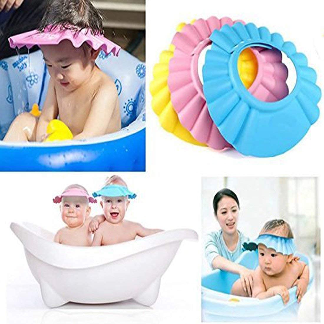 Purvaa Collection Adjustable Baby Shower Cap - Soft Bathing Hair Wash Hat for Infants & Toddlers - Waterproof Eye & Ear Protection - Multi Color - Perfect for Bath Time & Hair Washing