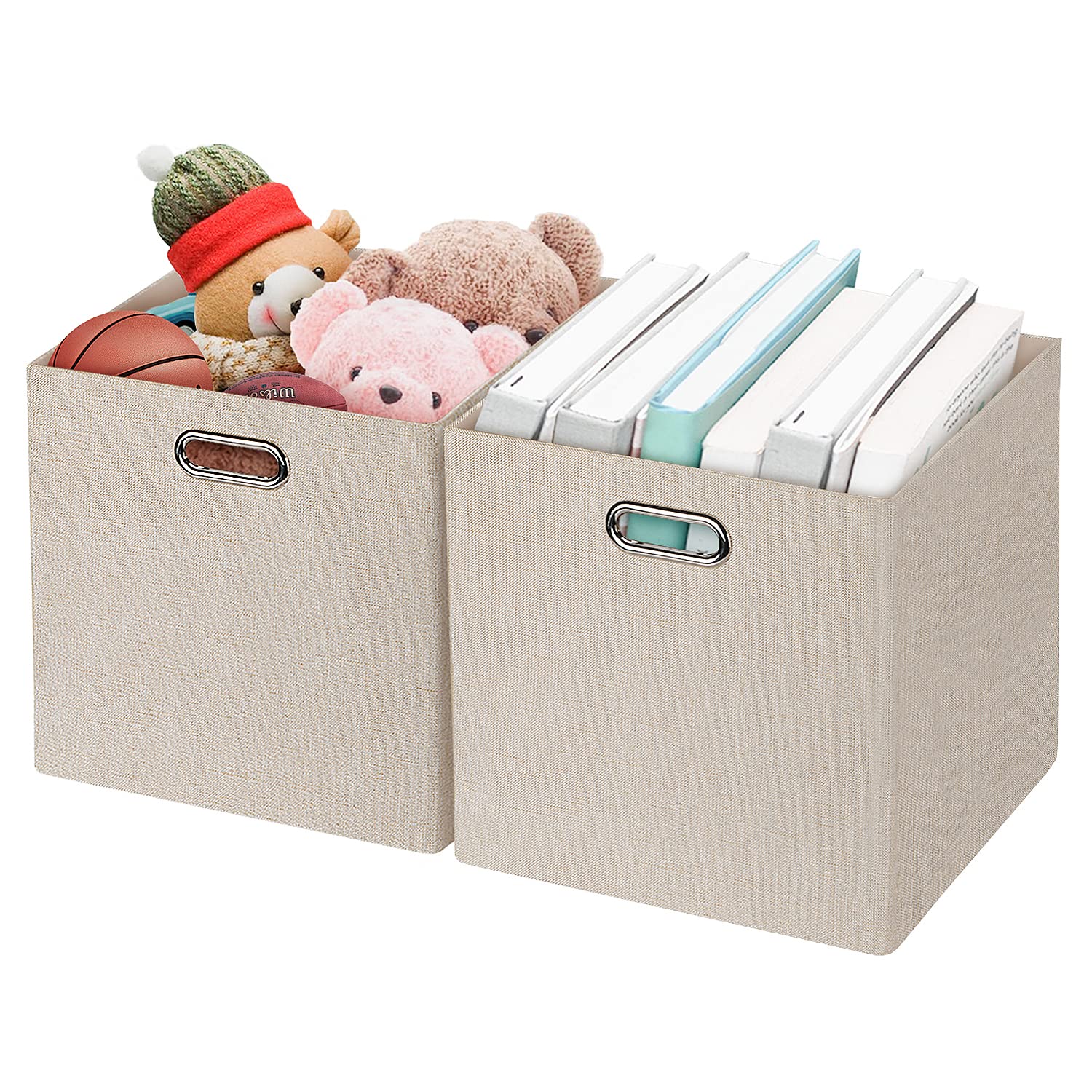 Foldable Fabric Storage Bins - Set of 2, Beige for Shelf & Cabinet Organization