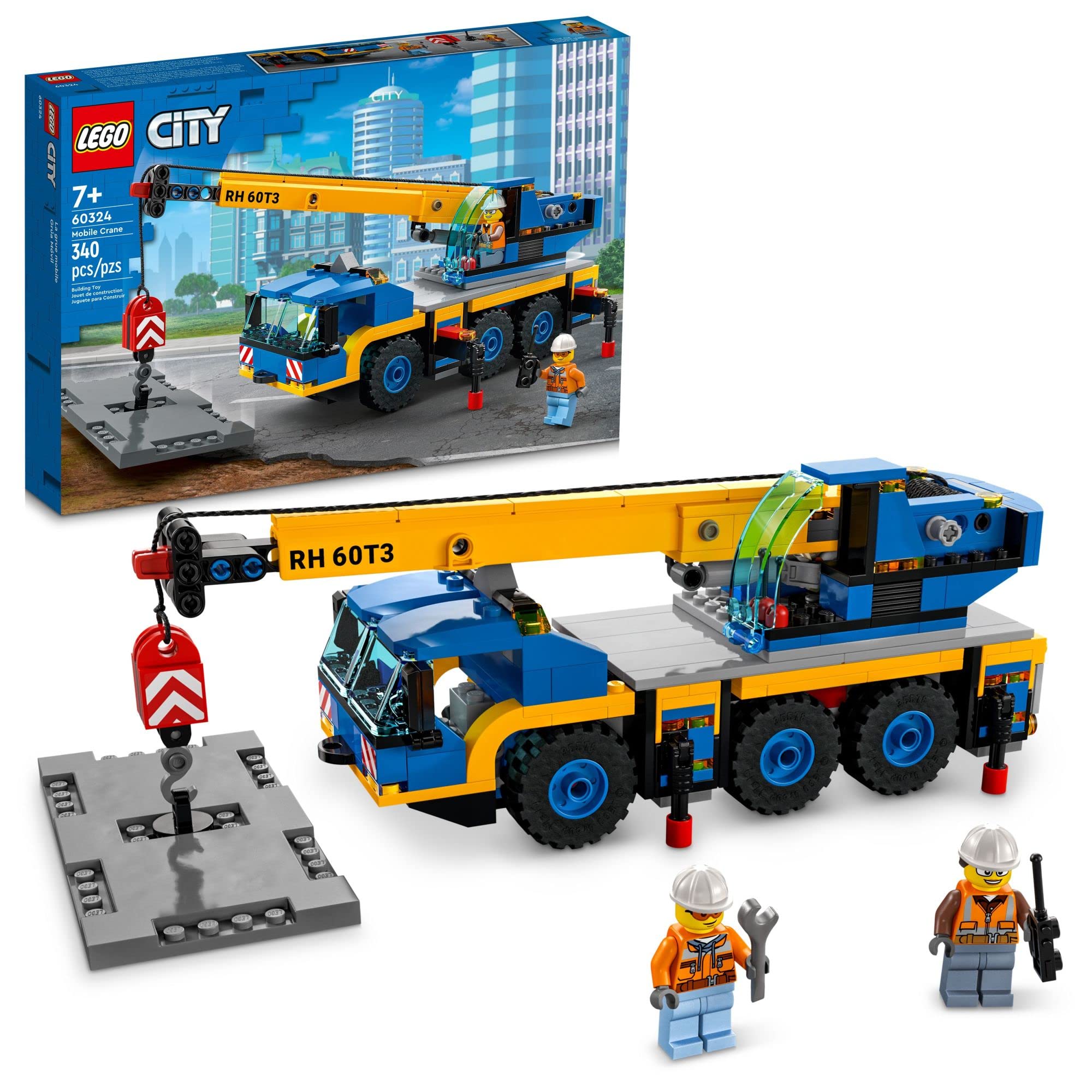 LEGO City Mobile Crane 60324 Building Kit – 340-Piece Construction Toy with Working Boom, Outriggers & Winch System – Includes Driver & Worker Minifigures – STEM Learning Gift for Boys & Girls Ages 7+ – Perfect for Creative Play & Construction-Themed Birthday Gifts
