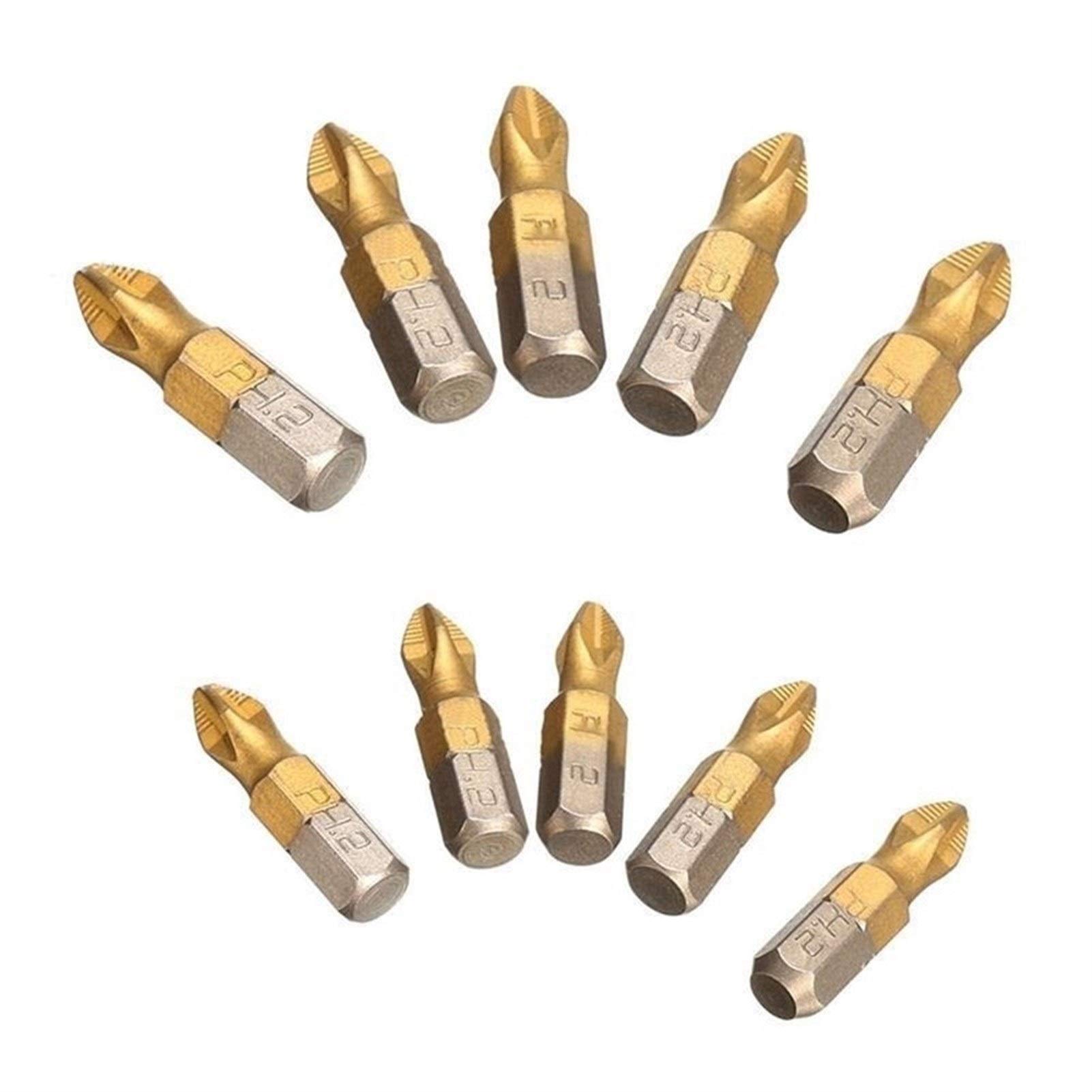 10-Piece Titanium Coated Electric Screwdriver Bit Set - PH2 25mm Shank for Power Tools - Perfect for DIY Projects, Furniture Assembly & Home Repairs