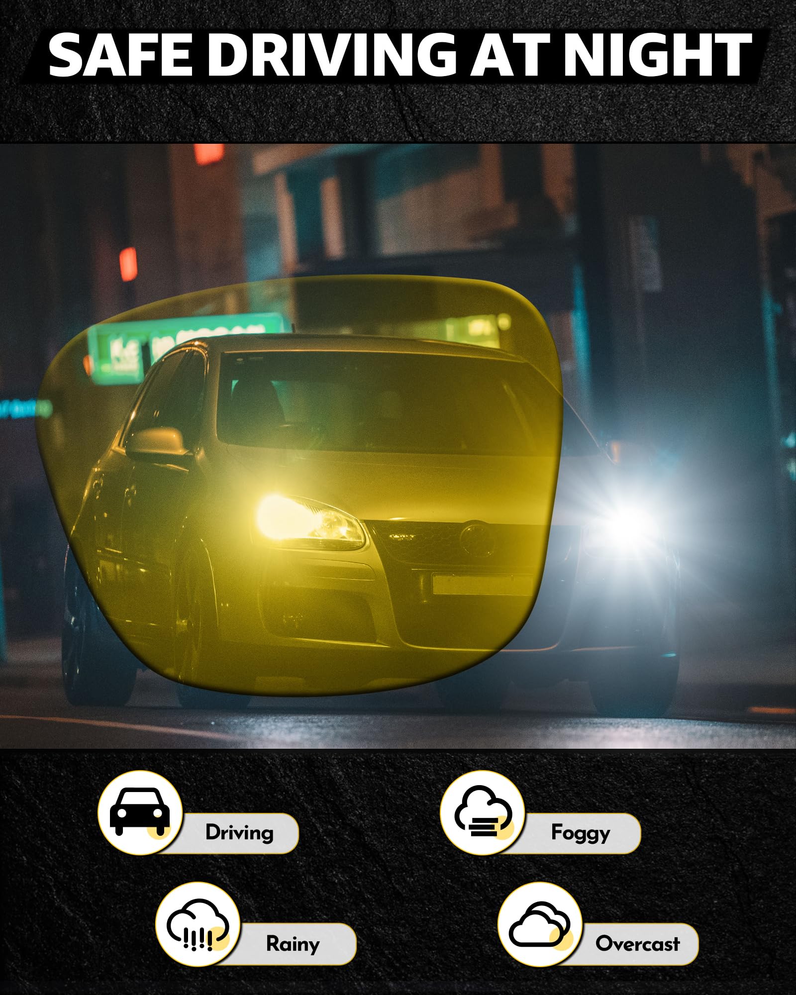 Xfeel Clip On Night Driving Glasses for Women & Men - Anti Glare, UV Protection, Over Prescription Glasses - Perfect for Night Driving, Low Light Conditions & Outdoor Activities