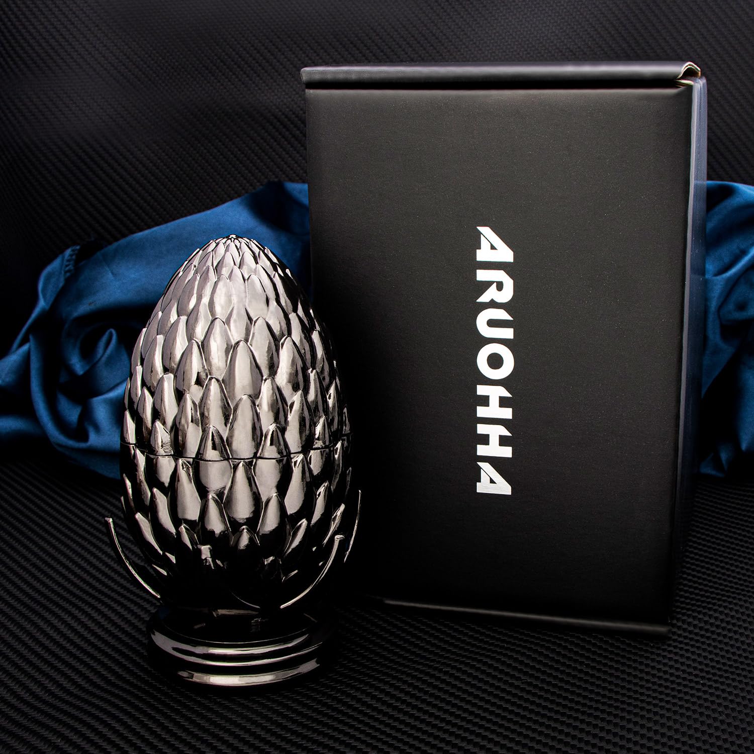 Premium ARUOHHA DND Metal Dice Set - Black & Blue Dragon Egg Design with Rotating Shell for Dungeons & Dragons RPG | Polyhedral Dice (D20, D12, D10, D8, D6, D4) | Perfect for Tabletop Gaming, D&D Campaigns & Fantasy Roleplaying