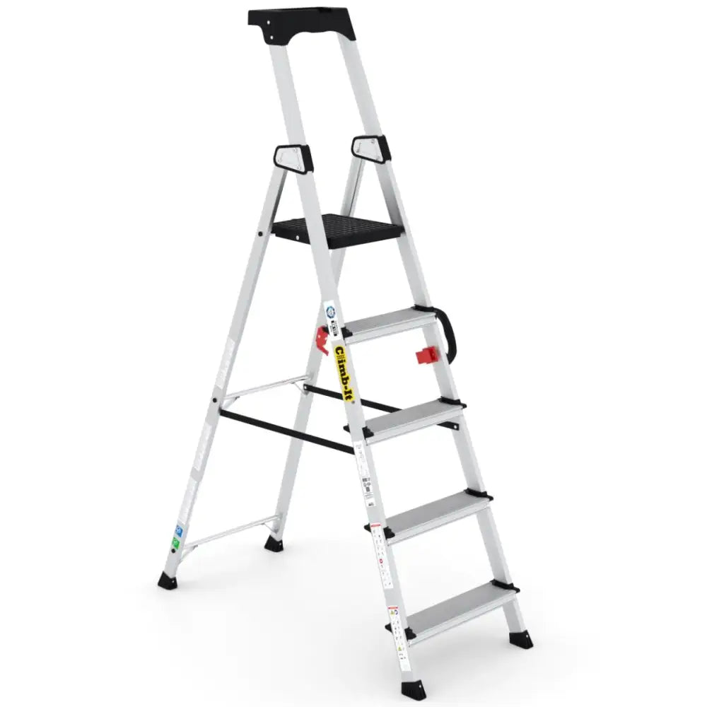 Climb It Professional Stepladder with Carry Handle - Lightweight Aluminum Ladder for Home & Office Use - Perfect for Painting, Shelving & DIY Projects