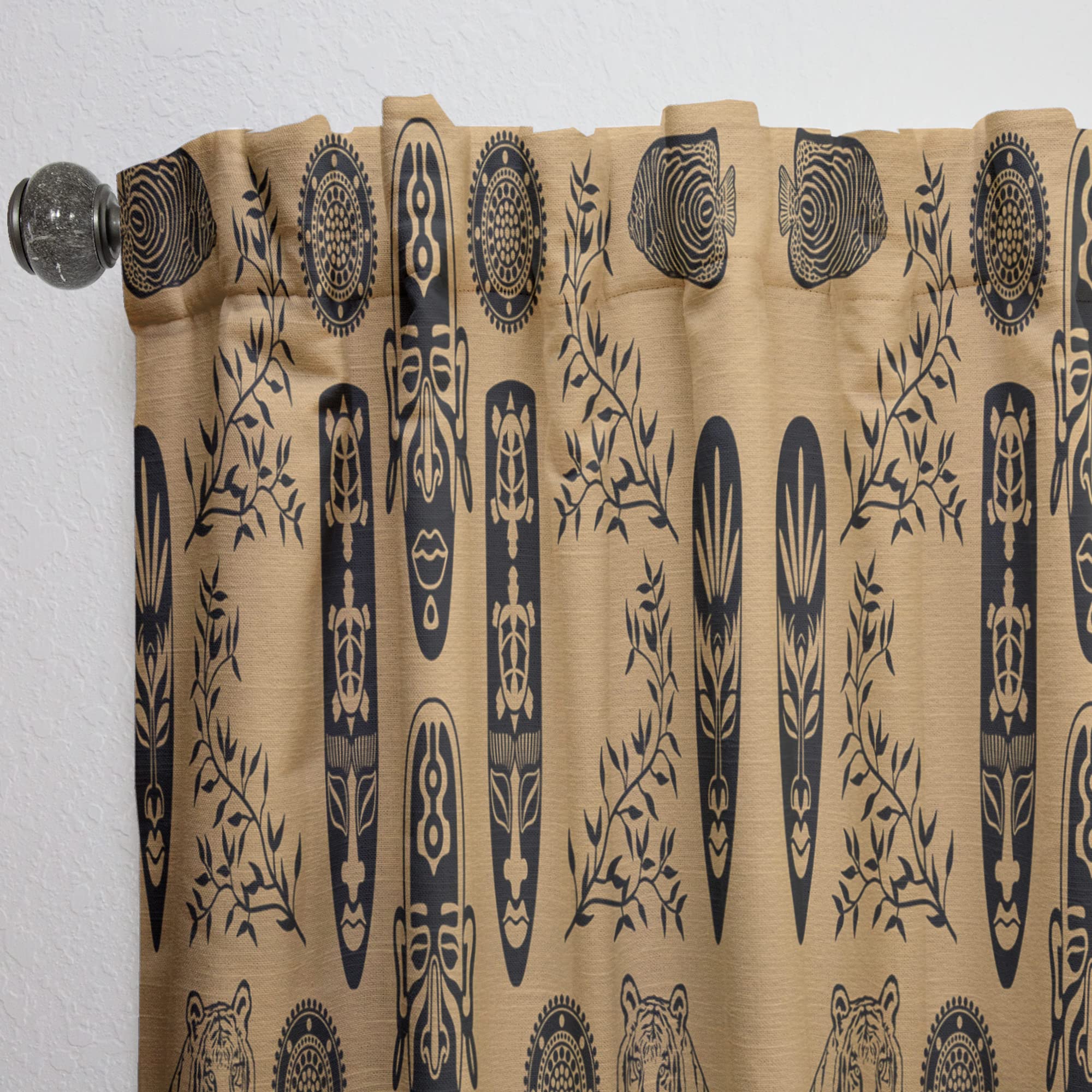 DesignQ Ethnic Decorative Mask Thermal Insulated Curtain Panel - 52x63 Inches - Blackout Drapes for Bedroom & Living Room - Perfect for Home Decor, Privacy & Light Control
