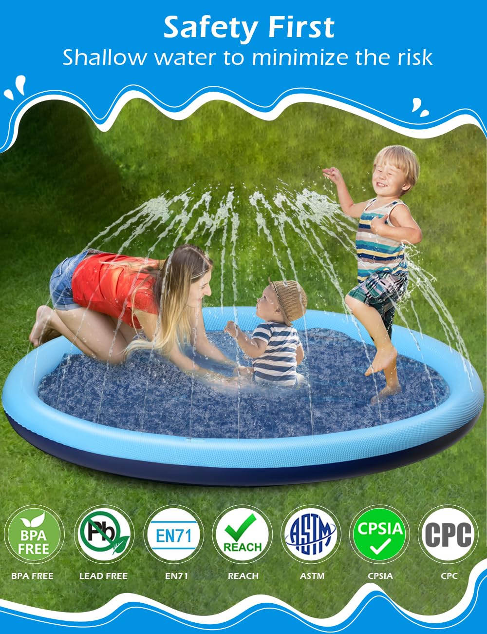 Jasonwell Non-Slip Dog Splash Pad - Durable Outdoor Water Sprinkler Pool for Puppies, Small, Medium & Large Dogs | Summer Backyard Water Toy for Kids & Pets | Perfect for Hot Days, Playtime & Cooling Off