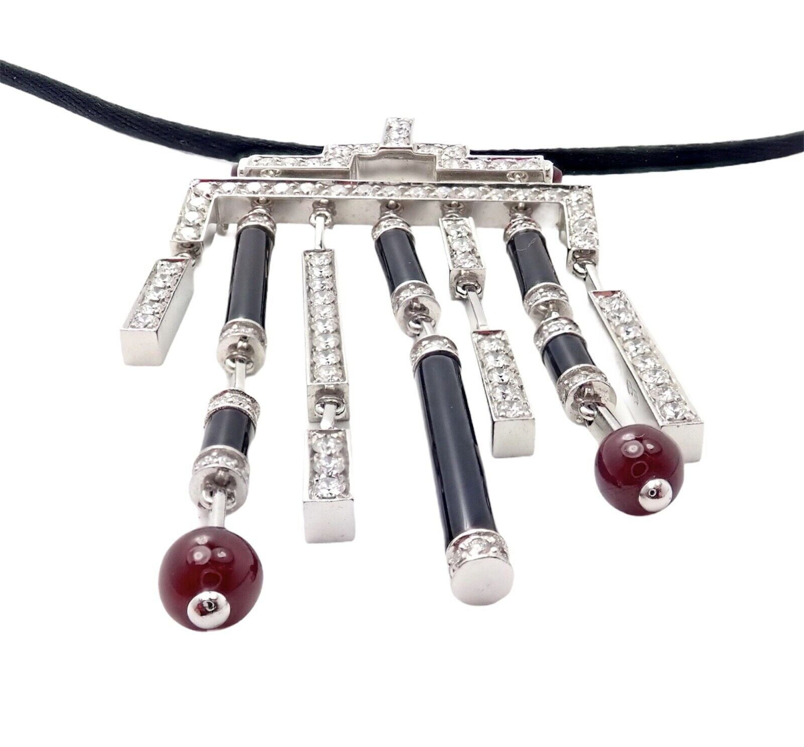 Cartier Le Baiser Du Dragon 18K White Gold Onyx Ruby Diamond Pendant Necklace with Certificate - Luxury Jewelry Gift for Women, Anniversary & Special Occasions