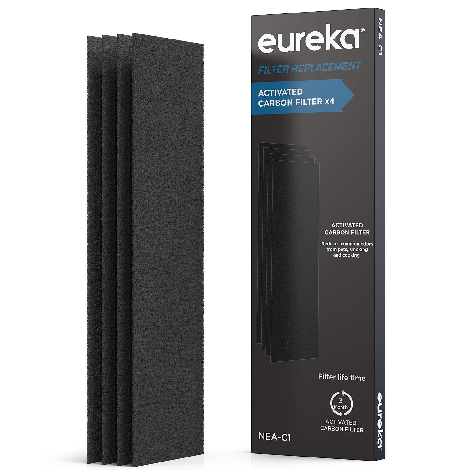 Eureka NEA-C1 Air Purifier Replacement Filters (4-Pack) - Activated Carbon for InstantClear NEA120 - Black - Improves Indoor Air Quality for Home, Office & Bedroom