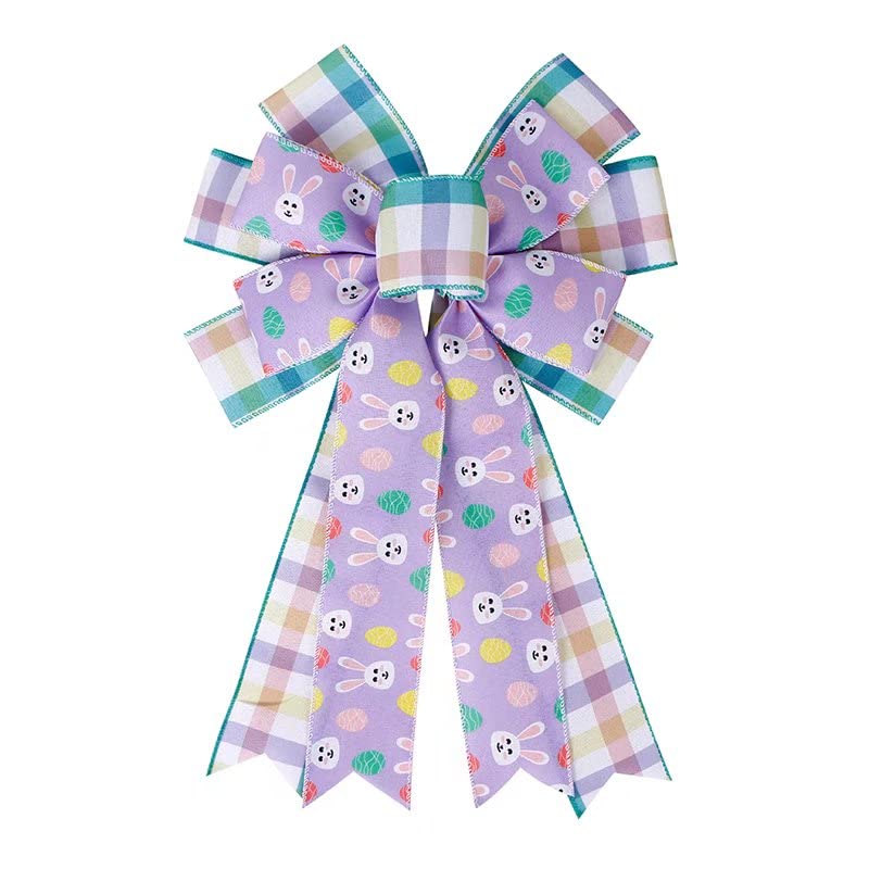SIMISI Easter Large Wreath Bow - 11x17.7 Inch Burlap Wired Ribbon with Bunny Eggs Decor for Easter Door, Tree & Party | Spring Home Decor, Holiday Wreath Accent, Gift Wrapping Bow