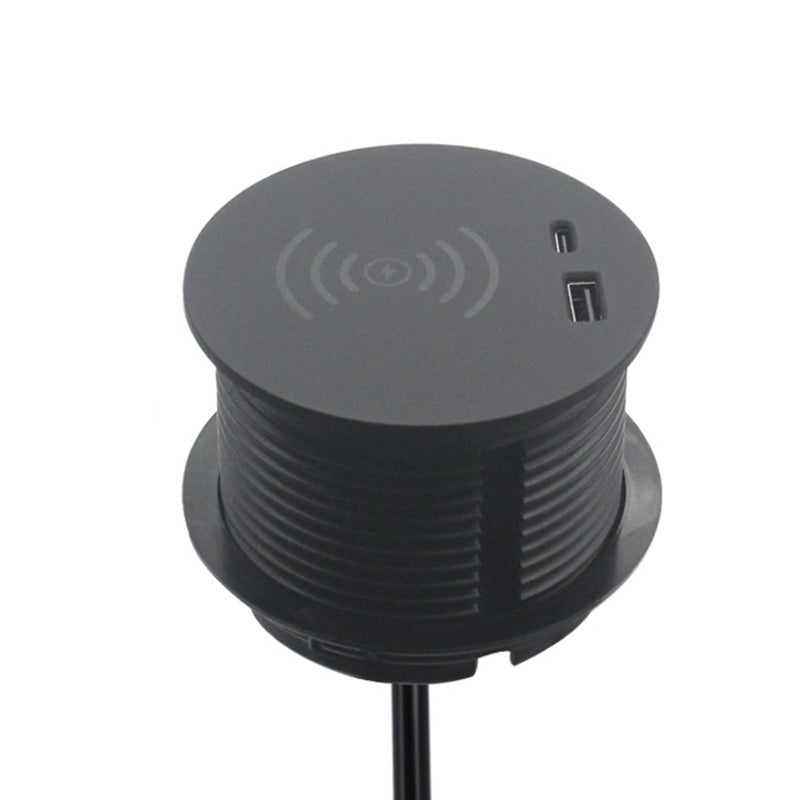 Wireless Charging Dock with USB Cable Management - 9cm Compact Desk Organizer (Black) - Perfect for Office, Home & Workspace Clutter-Free Charging
