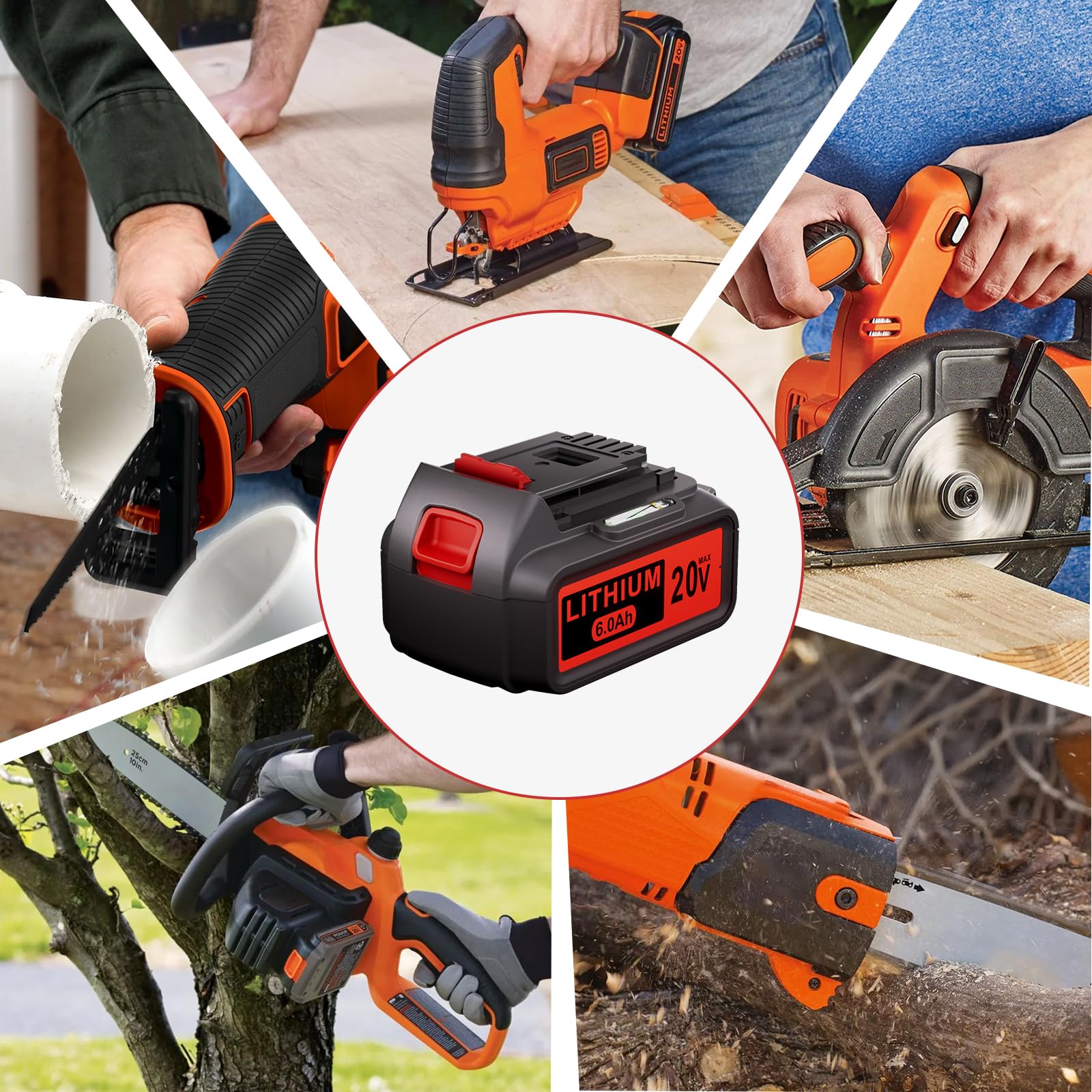 LBXR20 20V 6.0Ah Lithium-Ion Replacement Battery for Power Tools - Compatible with Dewalt, Black & Decker, Porter Cable - Perfect for Drills, Saws, and Outdoor Power Equipment