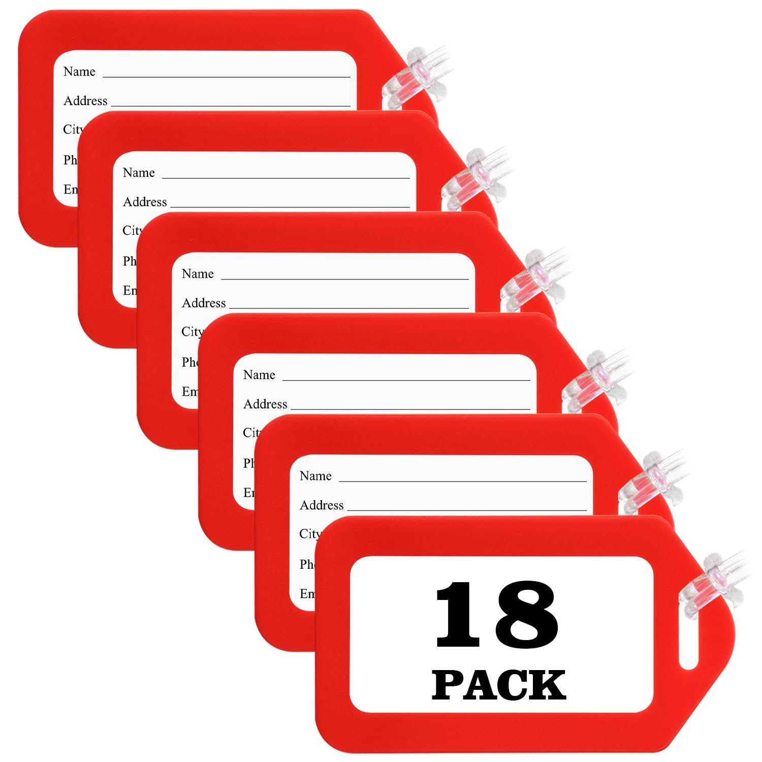 18 Pack Bright Luggage Tags for Suitcases - Durable Travel Bag Name Tags for Kids & Adults - Perfect Travel Accessories Must Haves by Sodsay (Red) - Ideal for Airports, Cruise Ships & Family Vacations