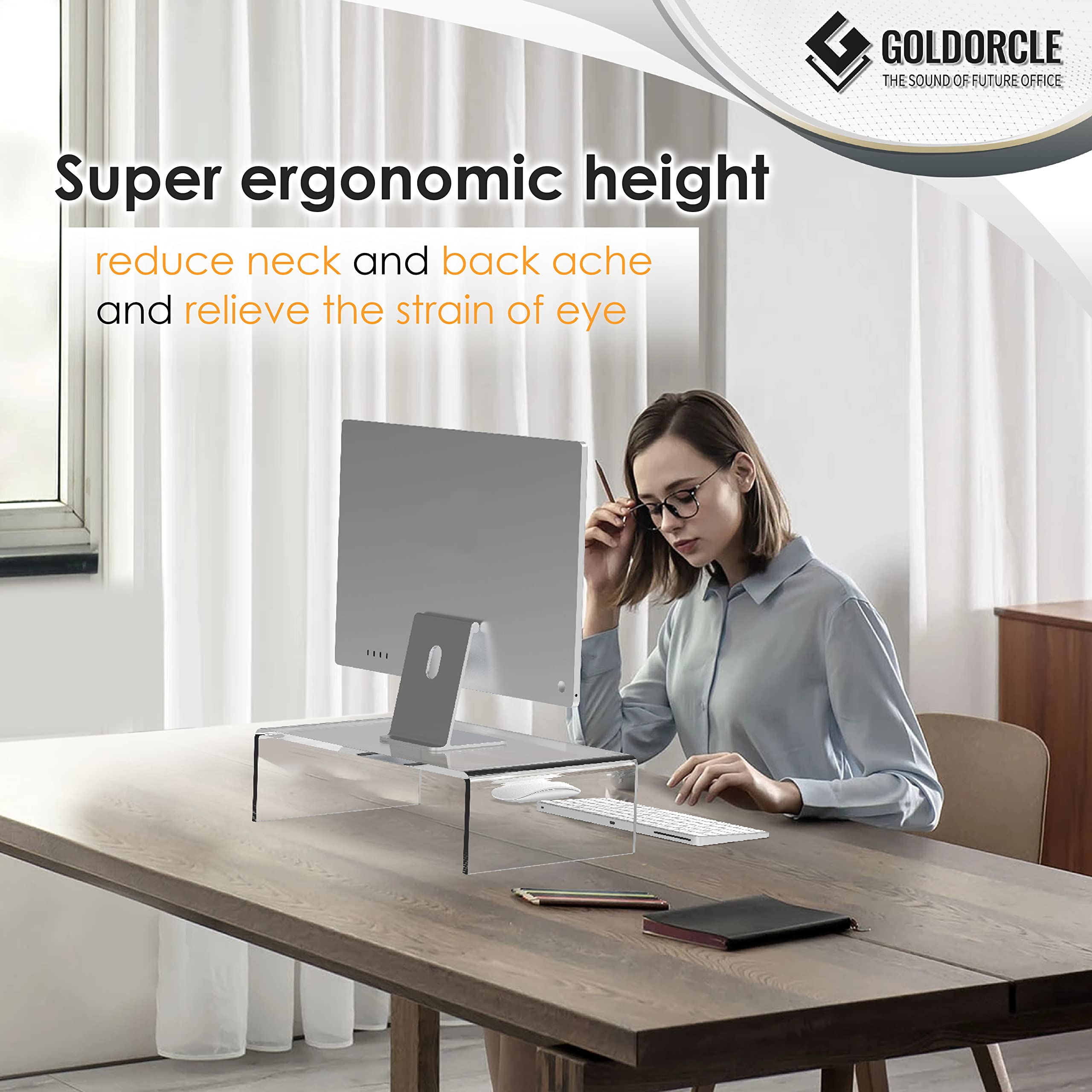 Clear Acrylic Monitor Stand Riser for Laptop, PC, Printer, and Computer - Durable Acrylic Tray for Ergonomic Workspace Setup in Office or Home