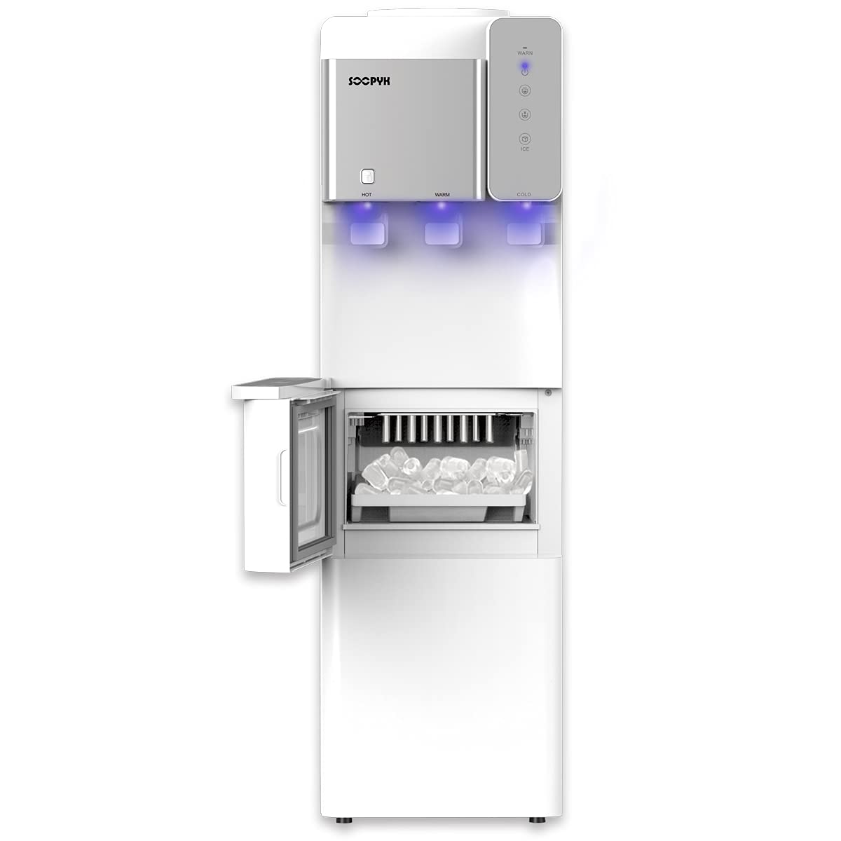 Top Loading Water Cooler Dispenser with Ice Maker - 3/5 Gallon Capacity, 3 Temperature Settings, 27 lbs Ice Production in 24 Hours, Makes 9 Ice Cubes Every 5-7 Minutes (White) - Perfect for Offices, Homes, and Commercial Spaces