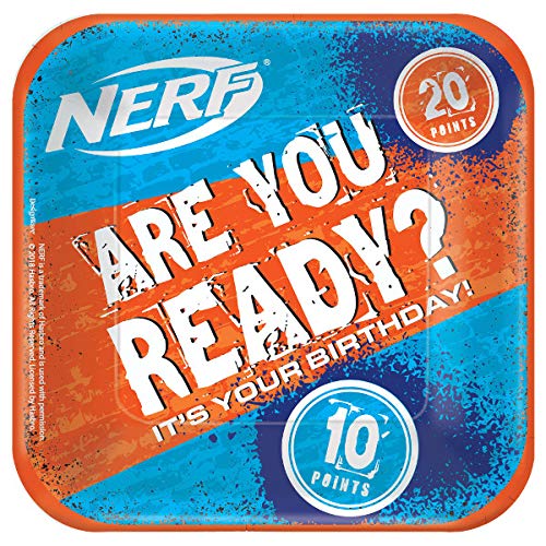 Amscan Nerf Square Plates 7 Inch - Colorful Party Plates for Kids Birthday, Baby Shower & Nerf Themed Events - Durable Disposable Tableware for Indoor/Outdoor Celebrations
