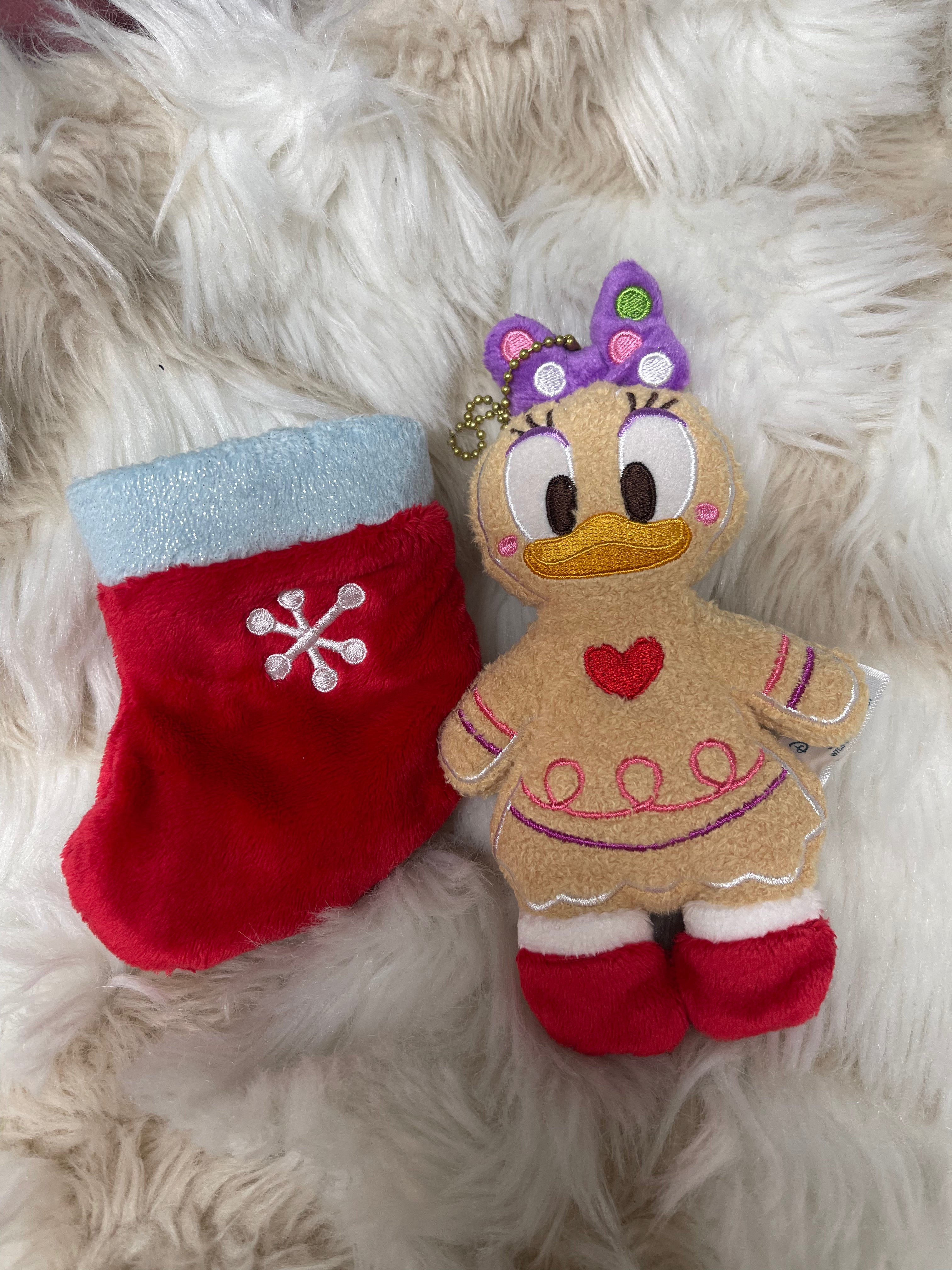 Vintage Tokyo Disney Daisy Duck Gingerbread Christmas Keychain & Stocking - Holiday Decor, Gift for Disney Fans, Collectible Souvenir (Perfect for Stocking Stuffers, Tree Ornaments & Disney Merchandise Collections)
