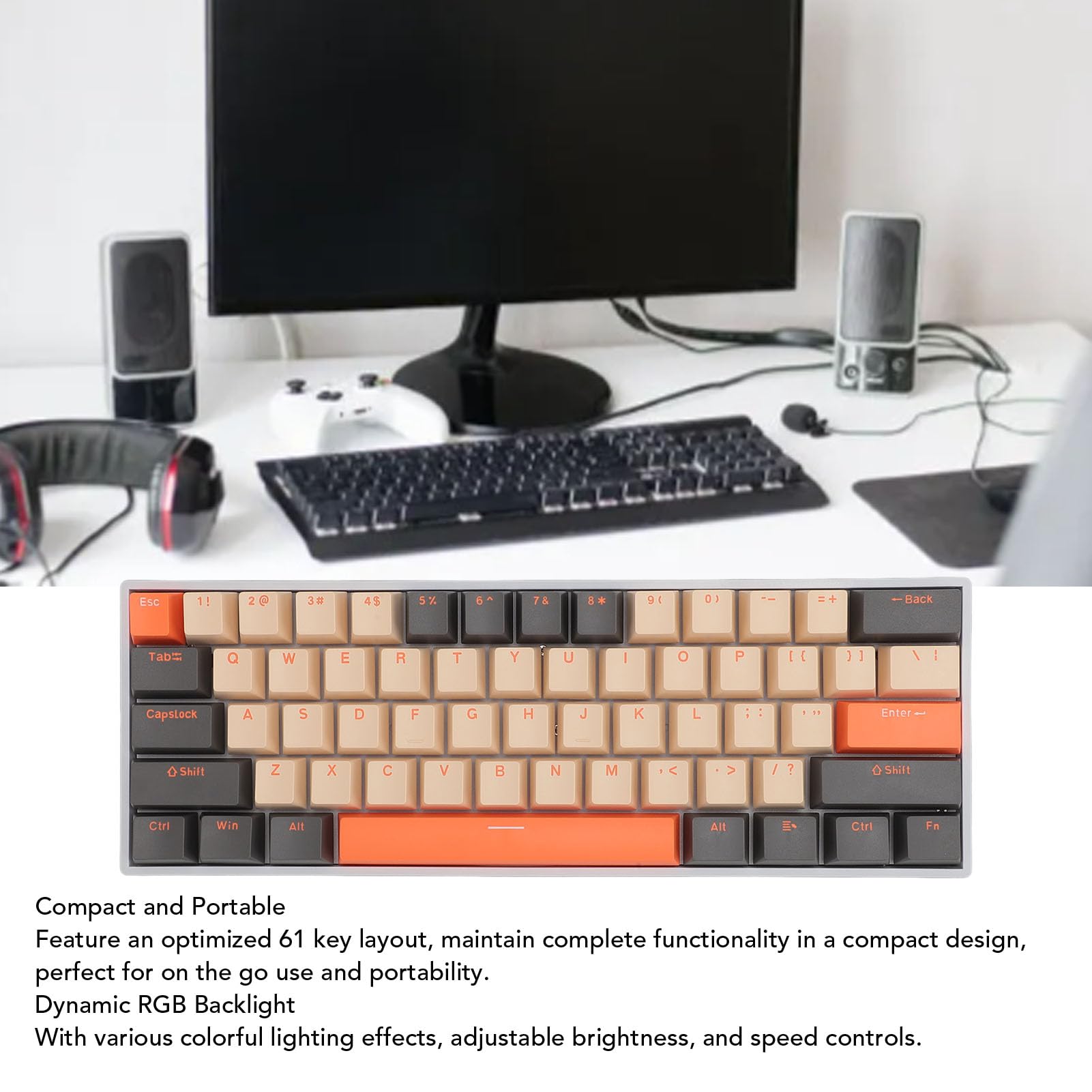 Elprico 61-Key Wireless Mechanical Gaming Keyboard with RGB Backlight - Bluetooth, USB, 2.4G Wireless 3-in-1 Connectivity for PC, Mac, Laptop - Perfect for Gaming, Office Work & Typing Enthusiasts