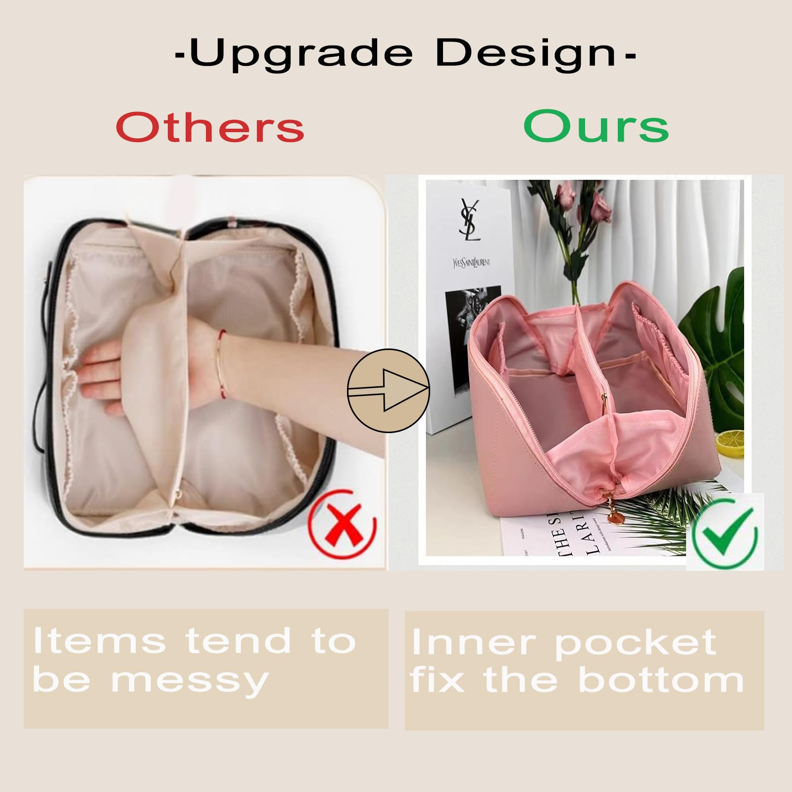 Large Travel Makeup Bag for Women - Waterproof Cosmetic Organizer with Divider | Perfect for Vacation & Gym (Pink)