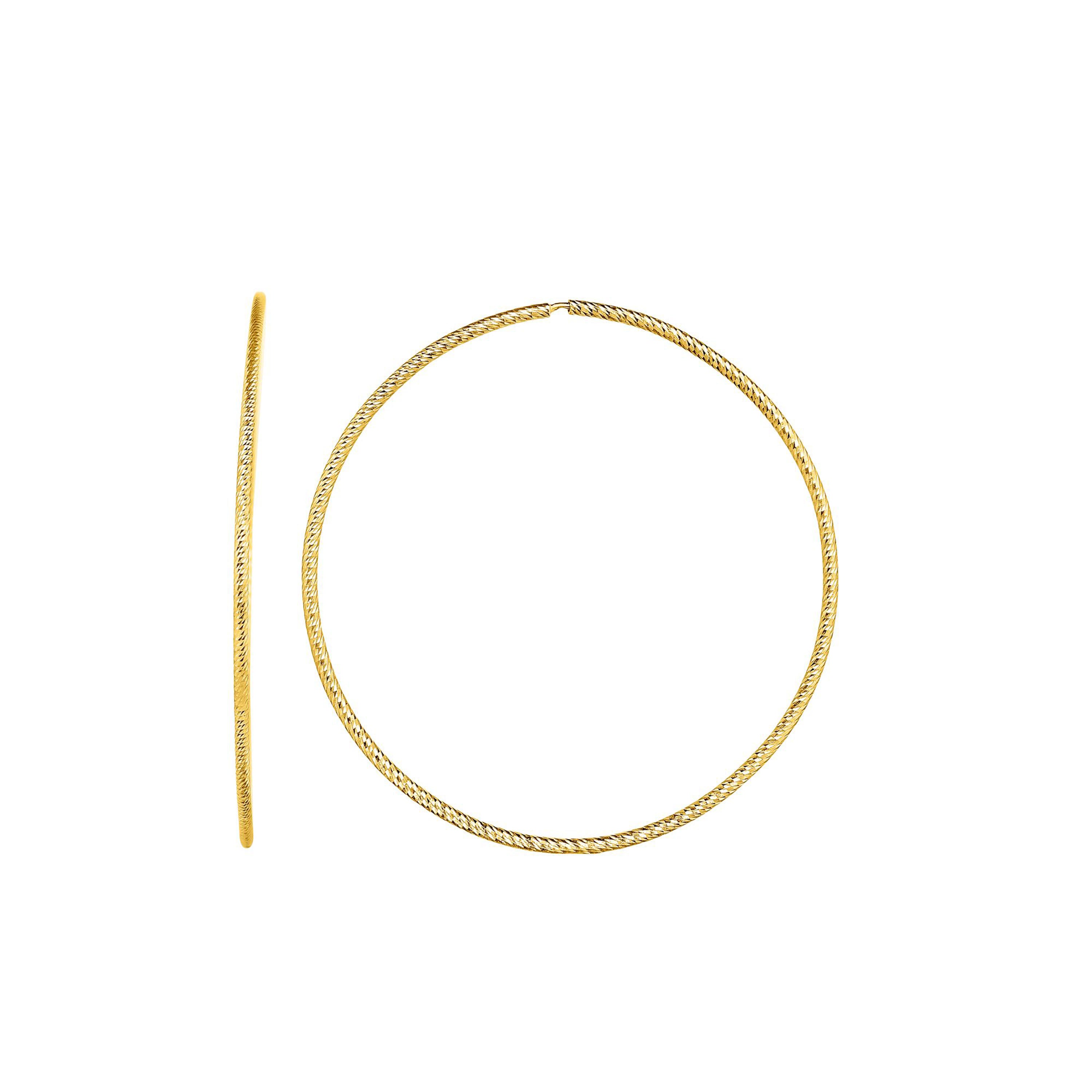 14K Gold 1.2x40mm Diamond Cut Endless Hoop Earrings for Women - Perfect for Everyday Wear, Parties & Special Occasions