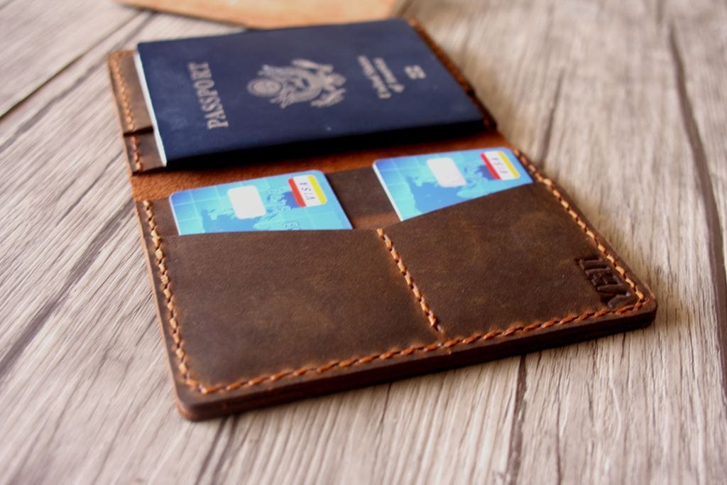 Personalized Leather Passport Holder with Custom Engraving - RFID Blocking Travel Wallet for Men & Women - Perfect for International Flights & Business Trips