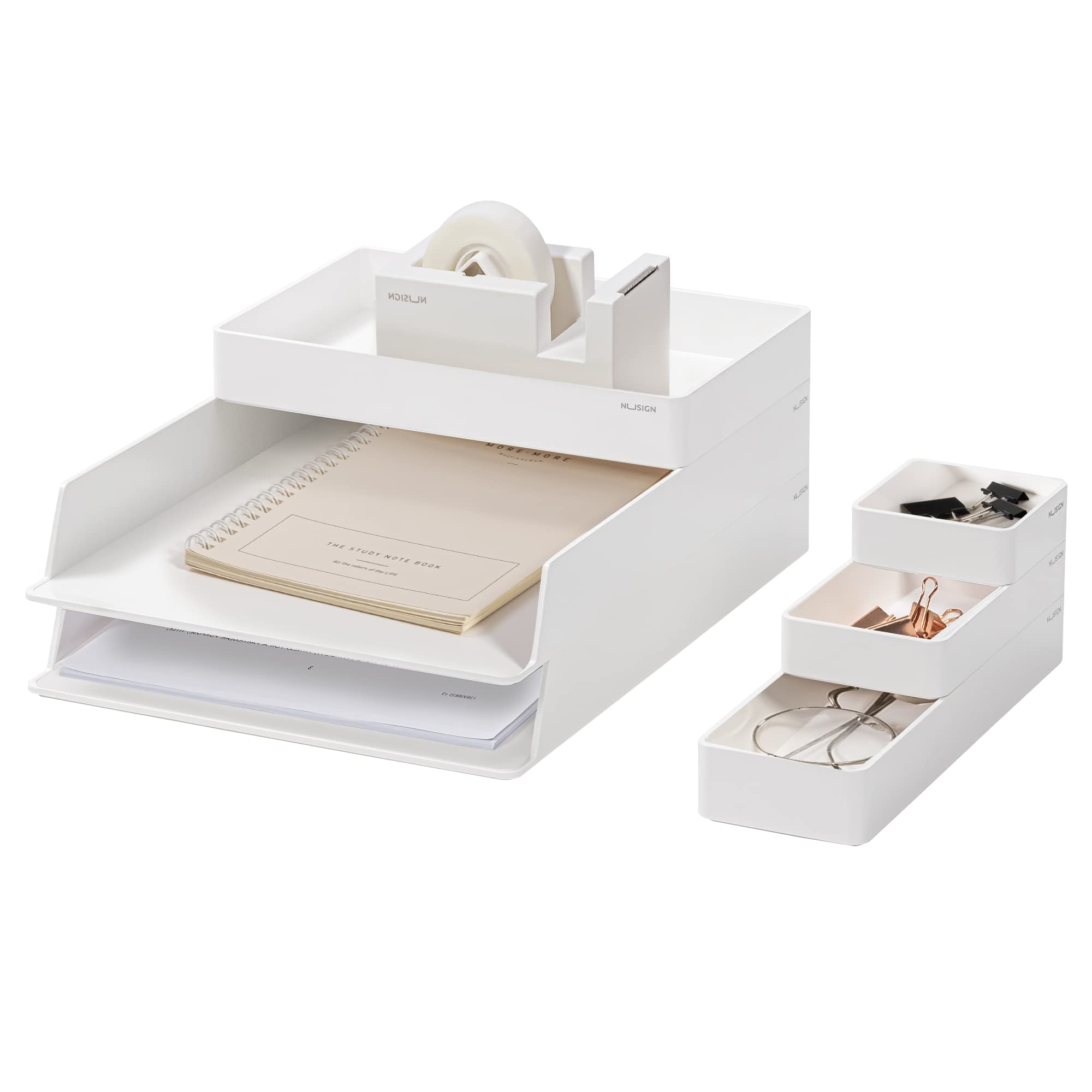 NUSIGN 6-Piece Stackable Paper Letter Tray Organizer - White Desk File Sorter for Office, Workspace & Home Organization - Perfect for Mail, Documents, Bills and Office Supplies Storage