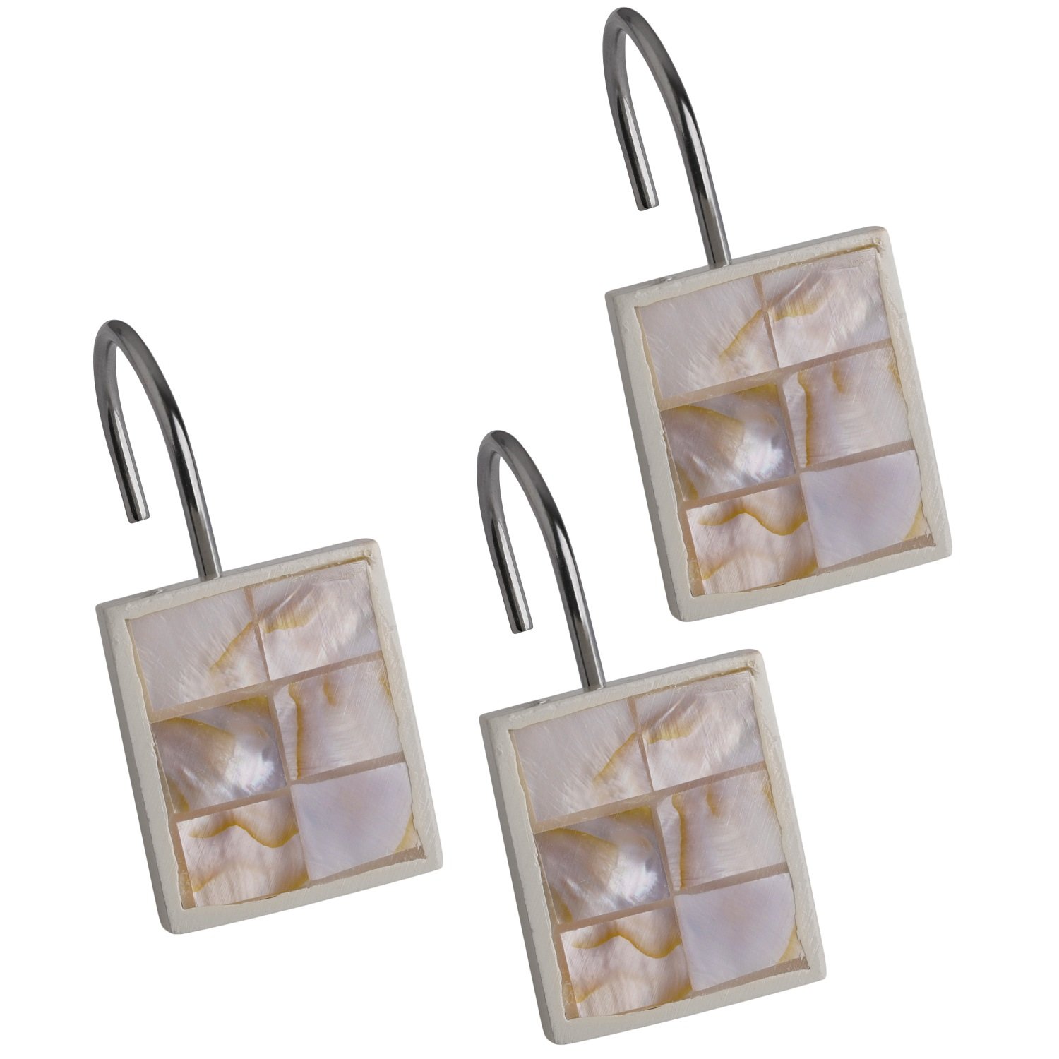 Milano Decorative Shower Curtain Hooks - Set of 12 Modern Mother of Pearl Bathroom Shower Rings - Elegant Shower Curtain Hooks for Bathroom Decor - Perfect for Spa-Like Showers and Luxury Bathroom Upgrades
