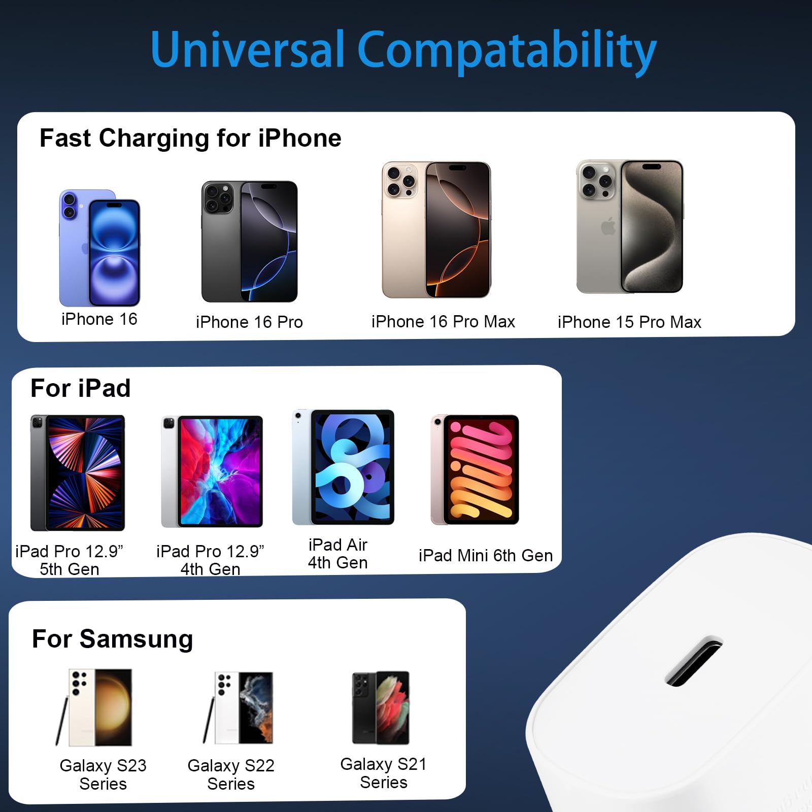 30W Fast USB C Charger Block with 10FT Cable - Compatible with iPhone 16/16 Pro/16 Pro Max/16 Plus & iPhone 15/15 Pro/15 Pro Max/15 Plus, iPad, Android Phones - Quick Charging for Home, Office & Travel