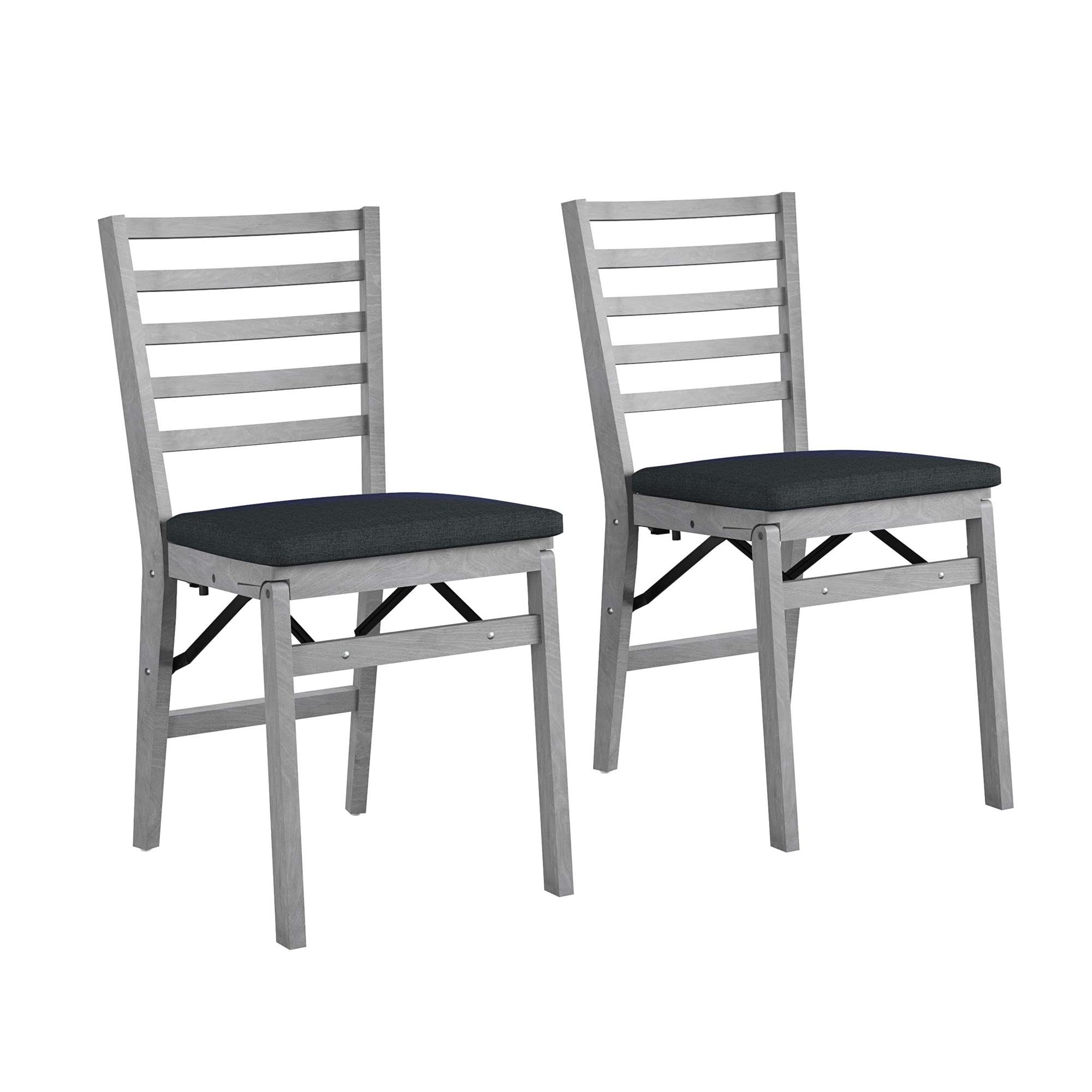 COSCO Contoured Back Wood Folding Chairs with Fabric Seat, Gray Wash - Set of 2 - Perfect for Outdoor Picnics, Camping, and Home Events