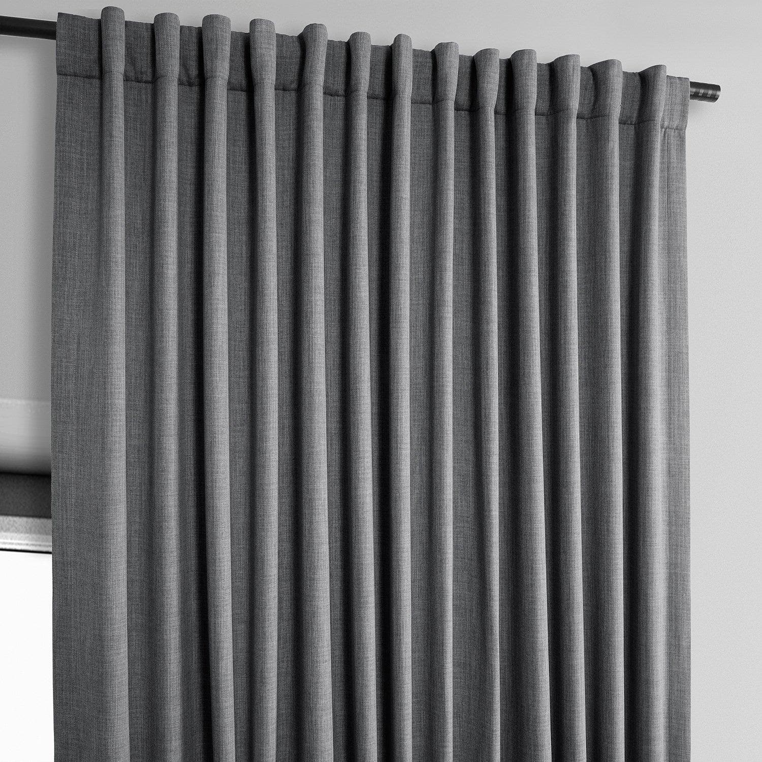 Dark Gravel Extra Wide Textured Faux Linen Blackout Curtains for Bedroom & Living Room - Noise Reducing, Thermal Insulated Window Drapes for Home Decor