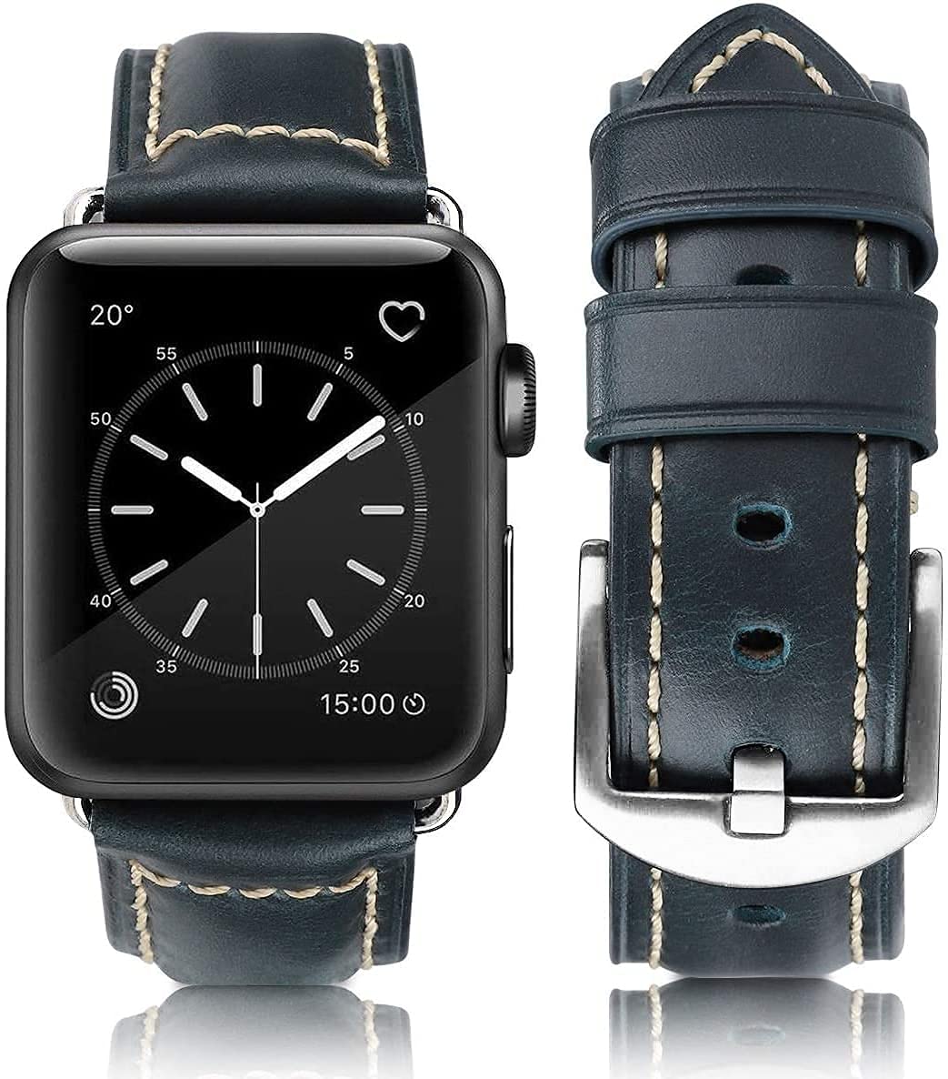 Premium Genuine Leather Apple Watch Band - Compatible with Apple Watch Ultra/Ultra 2, Series 1-10 & SE (42mm/44mm/45mm/49mm) - Durable Replacement Strap for Men - Perfect for Workouts, Office & Everyday Wear