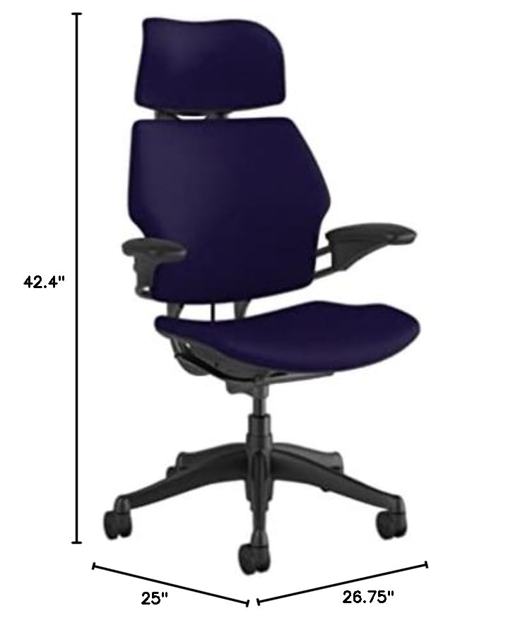 Humanscale Freedom Ergonomic Office Chair with Headrest - Adjustable Height & Duron Arms - Carpet-Friendly Wheels - Graphite Frame & Deep Violet Corde Fabric - Perfect for Home Office, Executive Workspace & Long Work Sessions