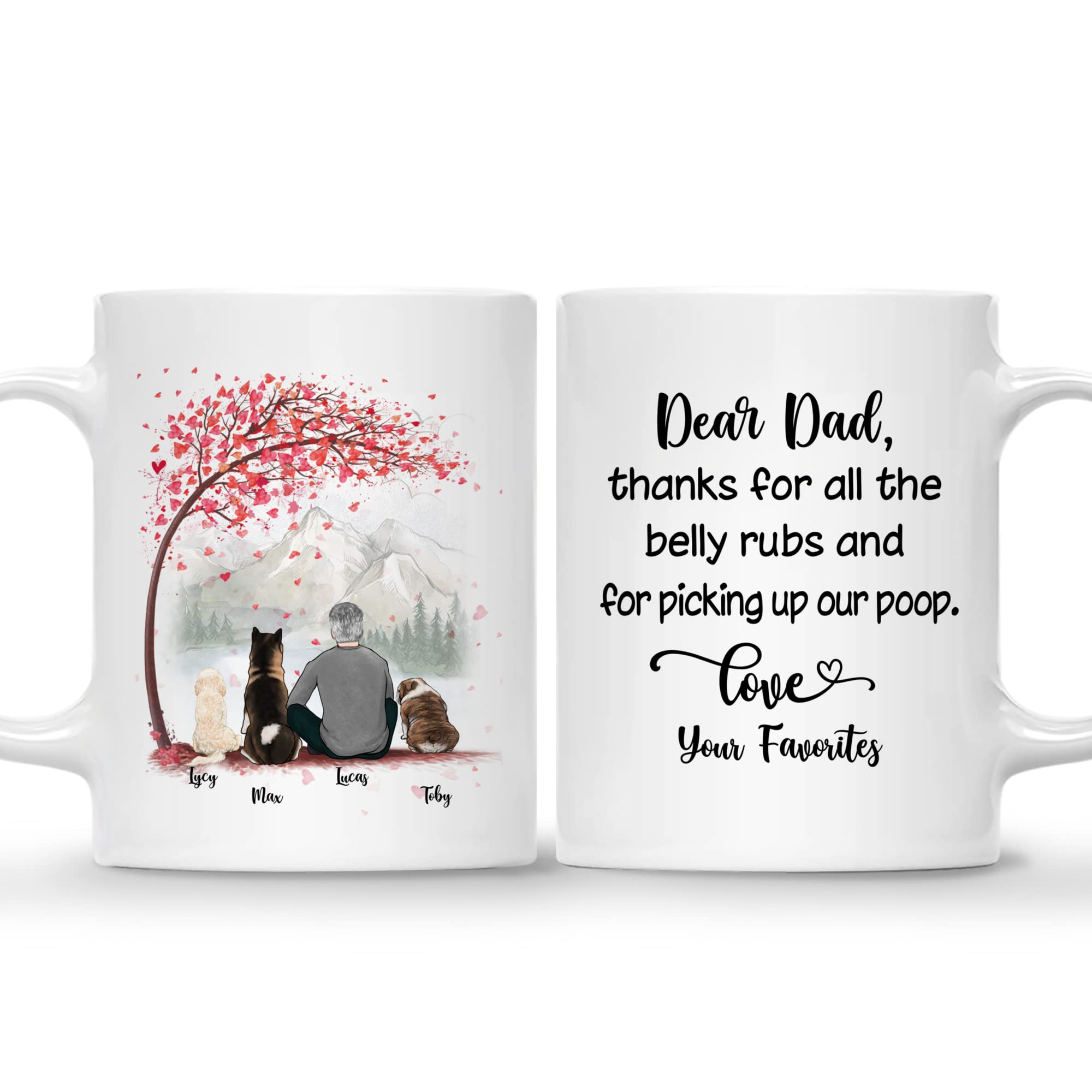 Gossby Custom Dog Dad Mug - Personalized Coffee Cup with 3 Dogs & 'Dear Dad, Thanks' Message - Unique Gift for Dog Lovers, Father's Day Present from Pet - Best Coffee Mug for Dog Dads - Perfect for Morning Coffee, Office Use & Pet Lover Gifts