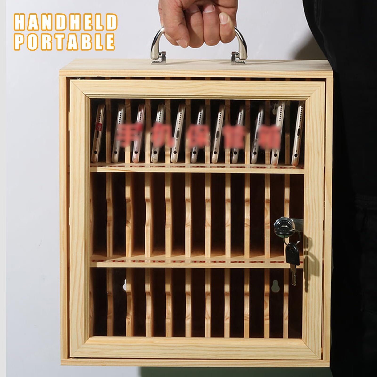 Wall Mounted Phone Storage Cabinet - Secure Mobile Phone Locker for 12/24/36/48/60 Devices - Durable Classroom, Office & Factory Cell Phone Organizer (Brown, 36 Slots) - Perfect for Schools, Workplaces & Manufacturing Facilities to Reduce Distractions & Improve Productivity
