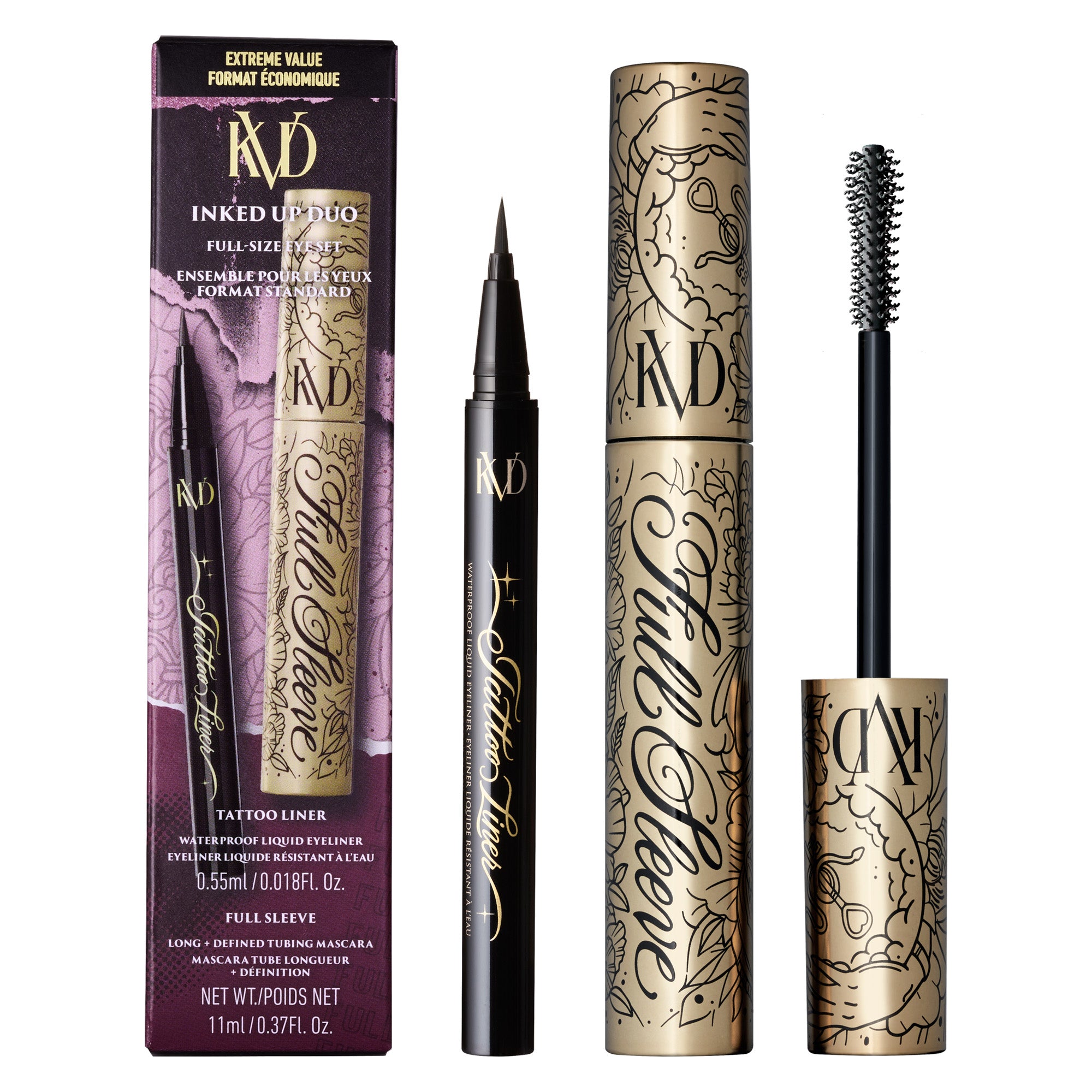 Inked Up Duo Full Size Eyeliner & Mascara Set - Waterproof Smudge Proof Makeup Kit for Dramatic Eyes | Perfect for Day to Night Looks, Parties & Special Occasions