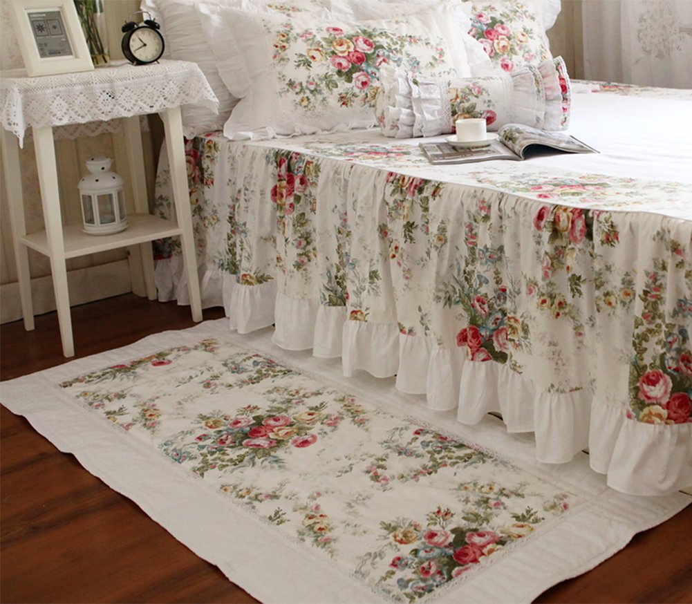 100% Cotton White Duvet Cover Set with Ruffle Frill & Flower Design - 4pc Queen Size Bedding for Master Bedroom & Guest Room Decor