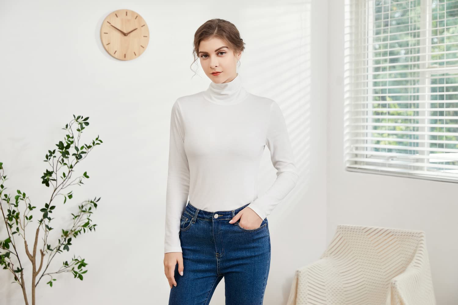 Women's Soft Cotton Long Sleeve Mock Turtleneck Shirt - Stretchy Underscrub Layer Tee for Nurses & Medical Professionals - Comfortable Workwear for Healthcare, Layering & Everyday Wear