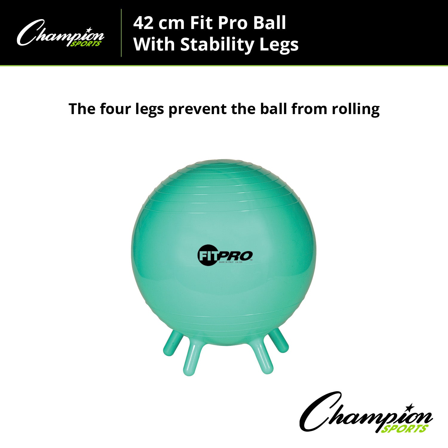 Champion Sports FitPro Stability Ball with Legs - 42cm Exercise Ball for Core Strength, Yoga, Pilates & Home Workouts - Perfect for Fitness, Balance Training & Office Chair Alternative