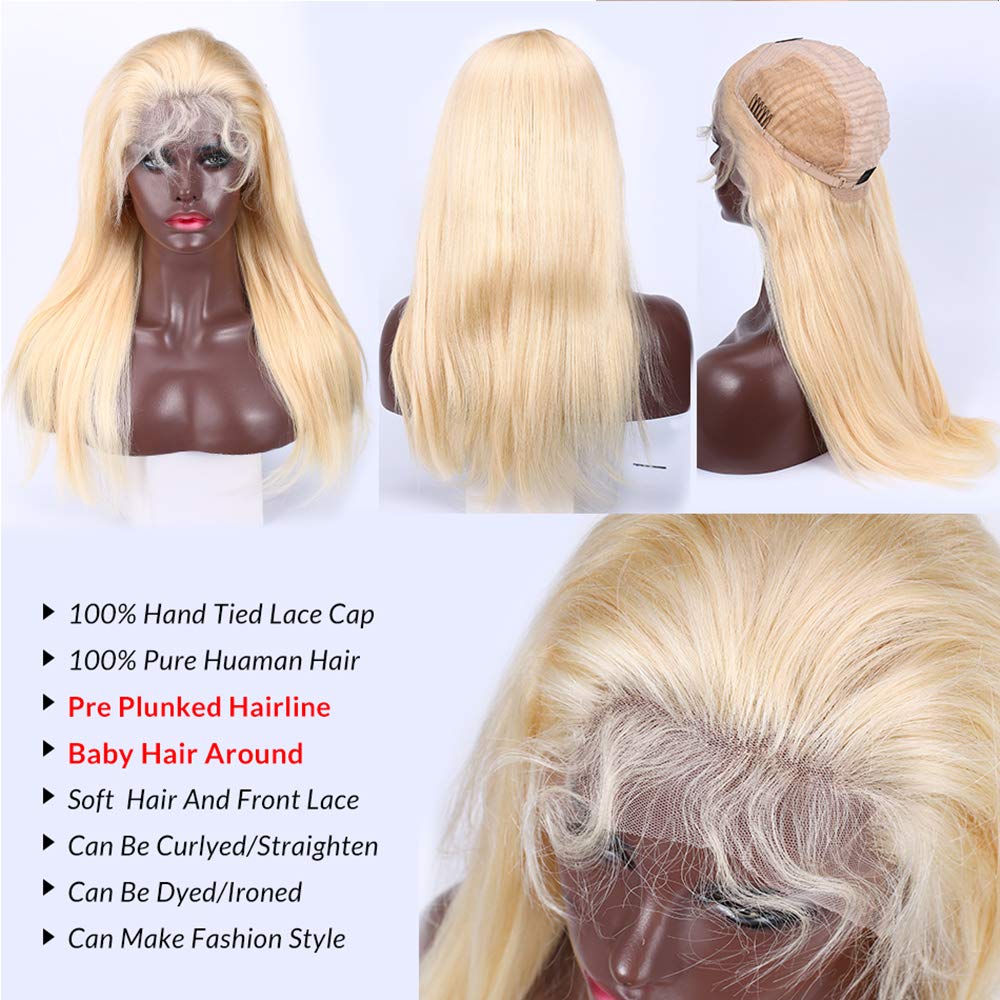 613 Blonde Lace Front Wig Human Hair 24 Inch - 13x4 Pre Plucked with Baby Hair - 9A Brazilian Virgin Straight Lace Frontal Wig for Black Women - Perfect for Daily Wear, Cosplay, and Special Occasions