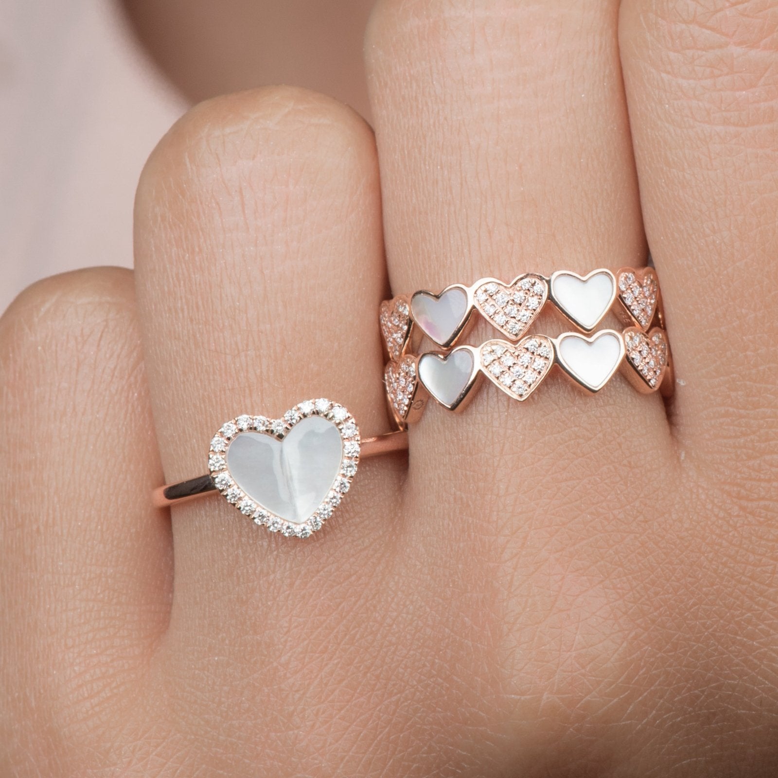 14K Rose Gold Mother of Pearl Heart Ring with Diamond Halo - Elegant Jewelry for Valentine's Day, Anniversary & Romantic Gifts