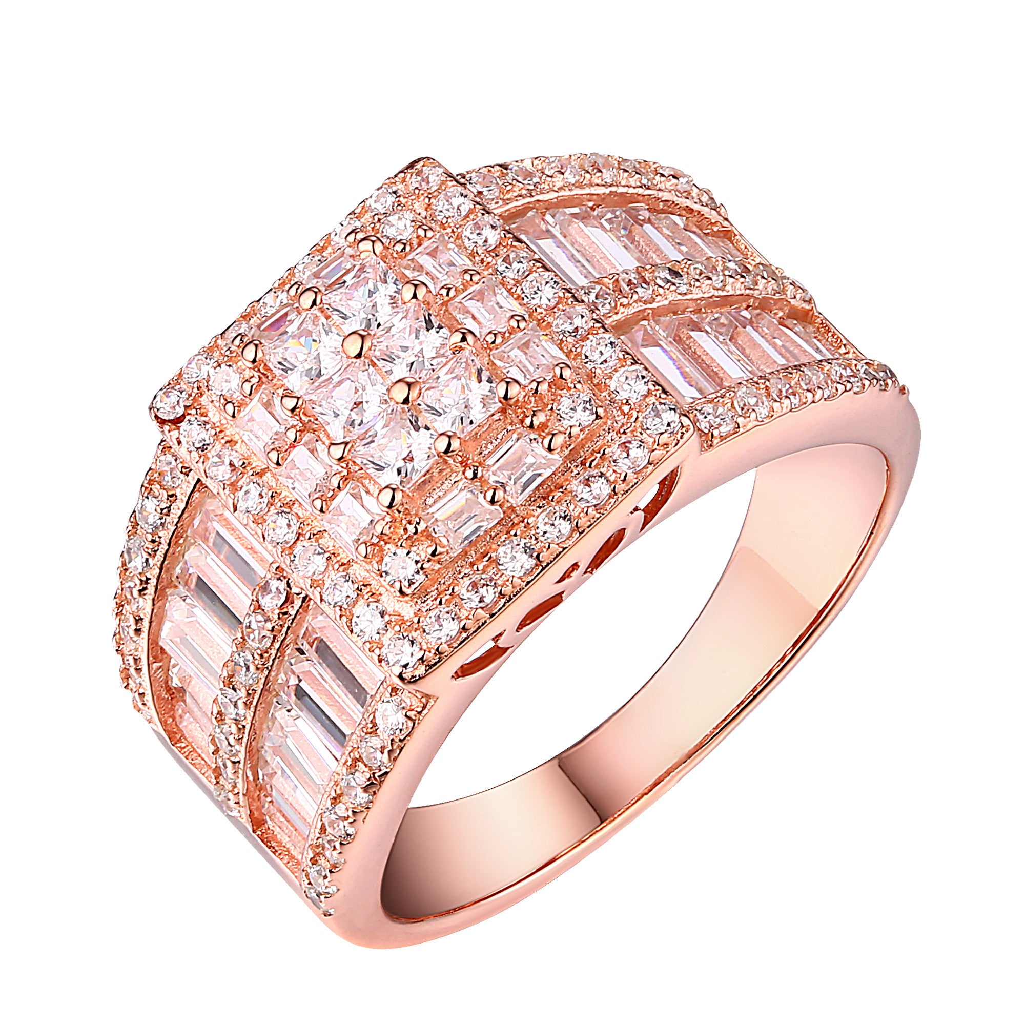 Elegant Rose Gold Plated Sterling Silver Cubic Zirconia Women's Engagement & Wedding Ring Set for Bride, Proposal, Anniversary Gift