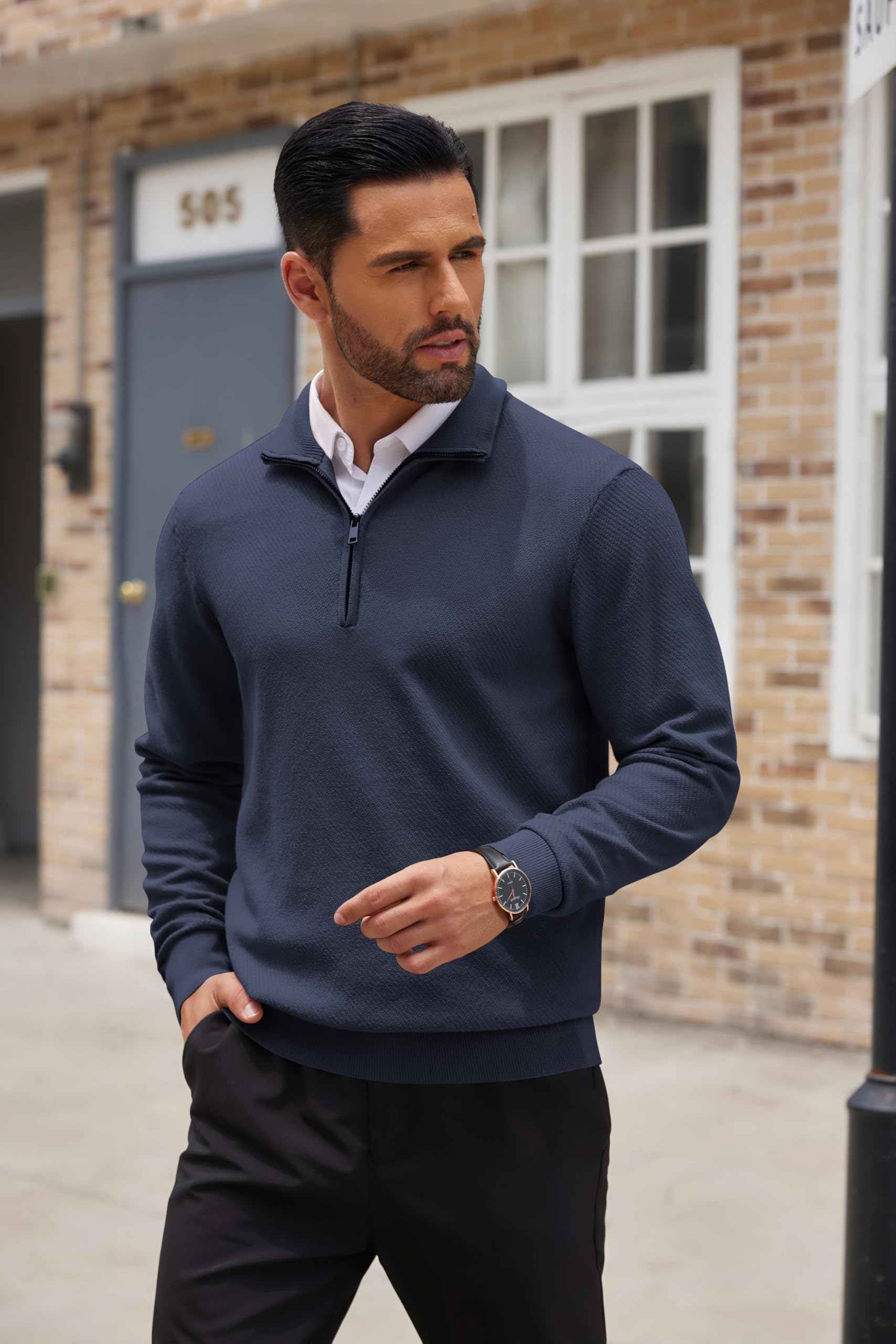 COOFANDY Men's Slim Fit Quarter Zip Sweater - Lightweight Knit Pullover with Mock Neck, Long Sleeve Casual Sweater for Work, Travel & Outdoor Activities