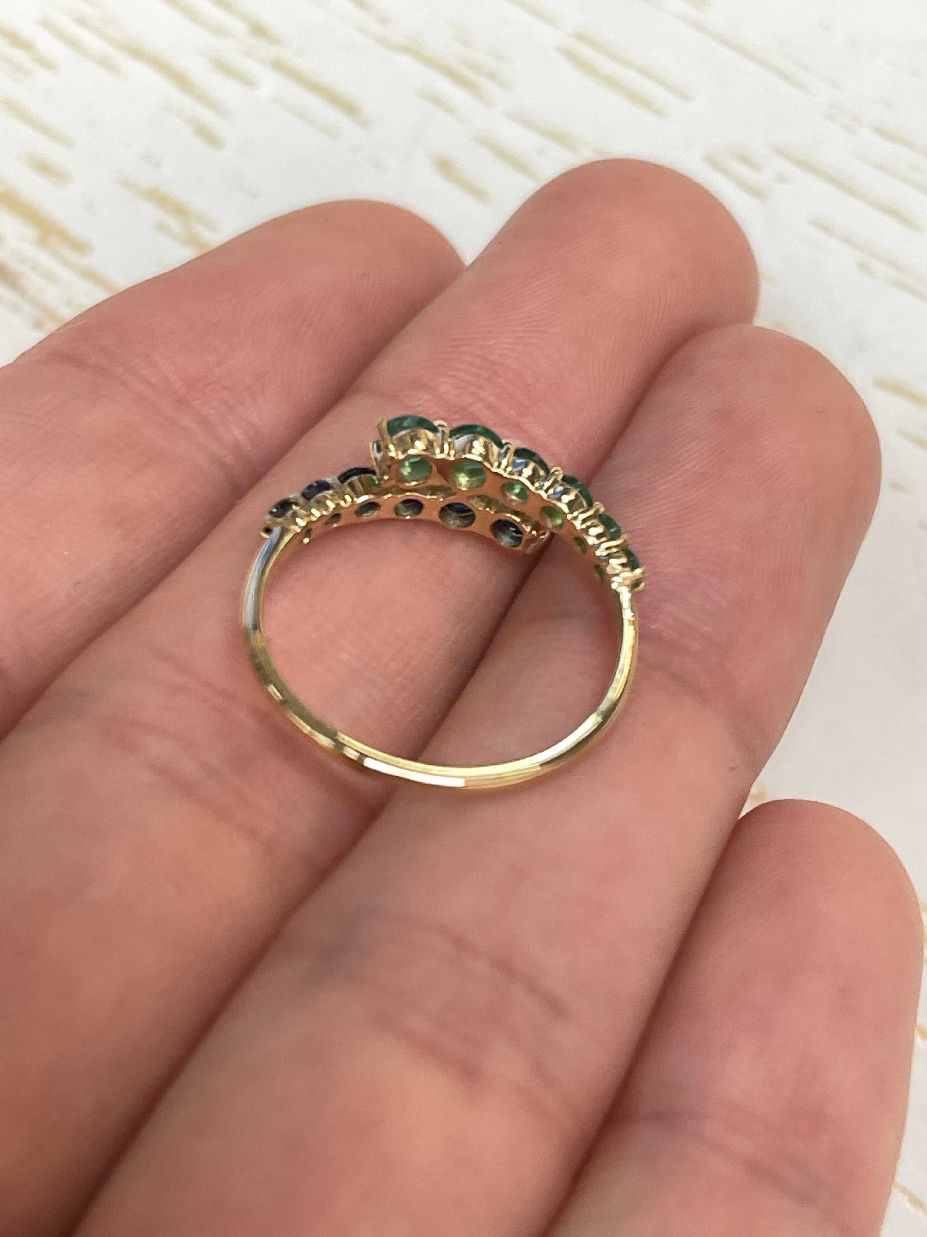 0.95tcw Emerald & Sapphire Ring 14K Gold - Elegant Vintage Style Jewelry for Women - Perfect for Weddings, Anniversaries & Special Occasions