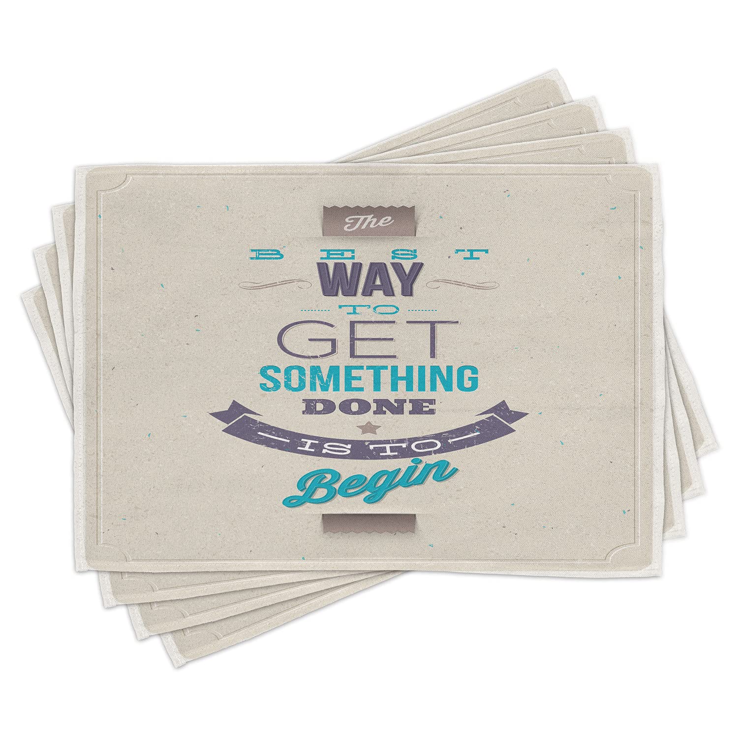 Ambesonne 4-Piece Washable Fabric Placemats Set - Retro Frame with Inspirational Leadership & Success Quotes - Standard Size Dining Table Mats in Ivory, Eggplant & Turquoise - Perfect for Home Decor, Dinner Parties & Office Meetings
