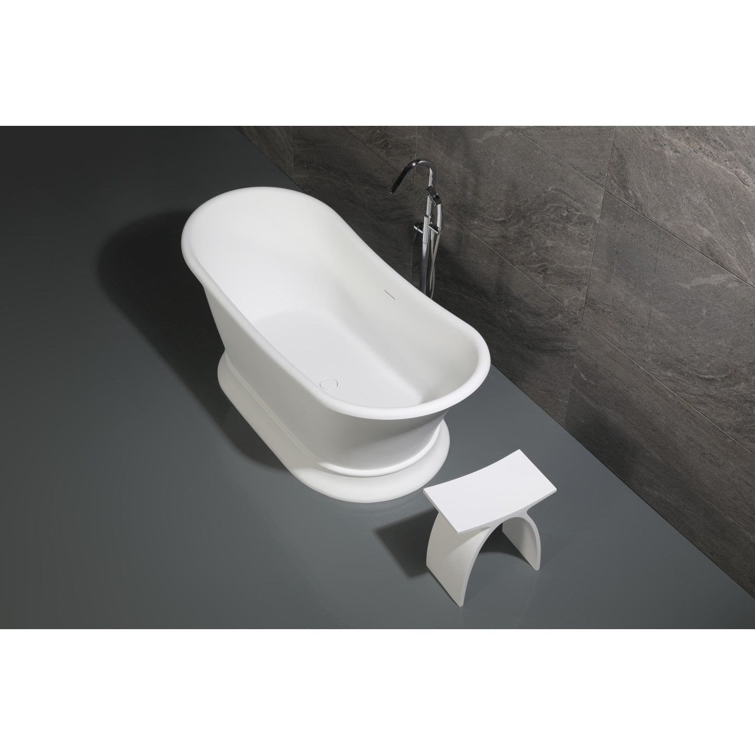 Arcticstone VRTDS683027 68-Inch Matte White Oval Double Slipper Pedestal Bathtub - Solid Surface Freestanding Soaking Tub with Drain (No Faucet Holes) - Perfect for Master Bathroom Luxury Spa Retreat