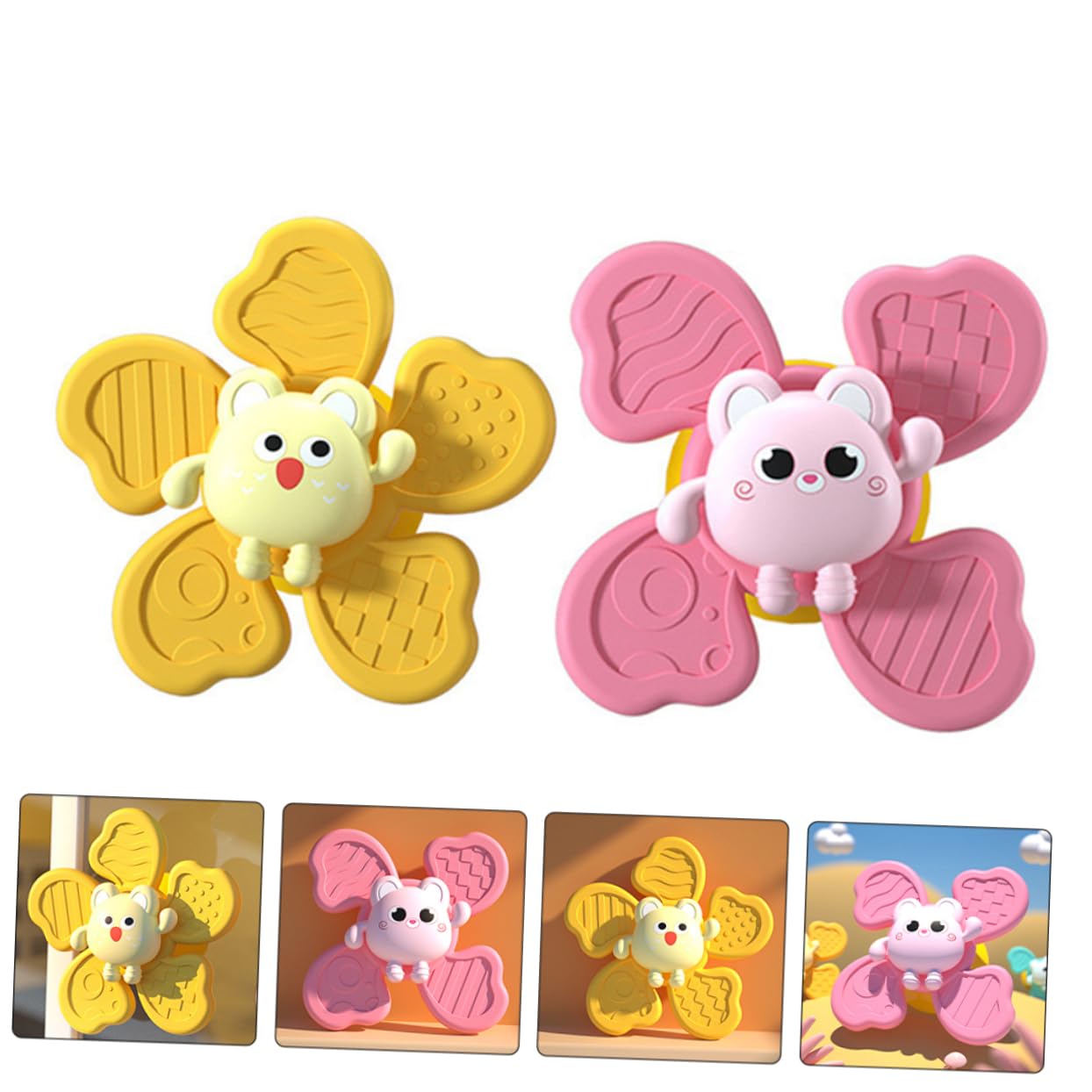 LALADEFIEE 2-Pack Suction Cup Spinning Toys - Fun Bath & Pool Water Toys for Kids - Safe Plastic Floating Rotating Suction Toys for Bathtub, Swimming Pool & Outdoor Play