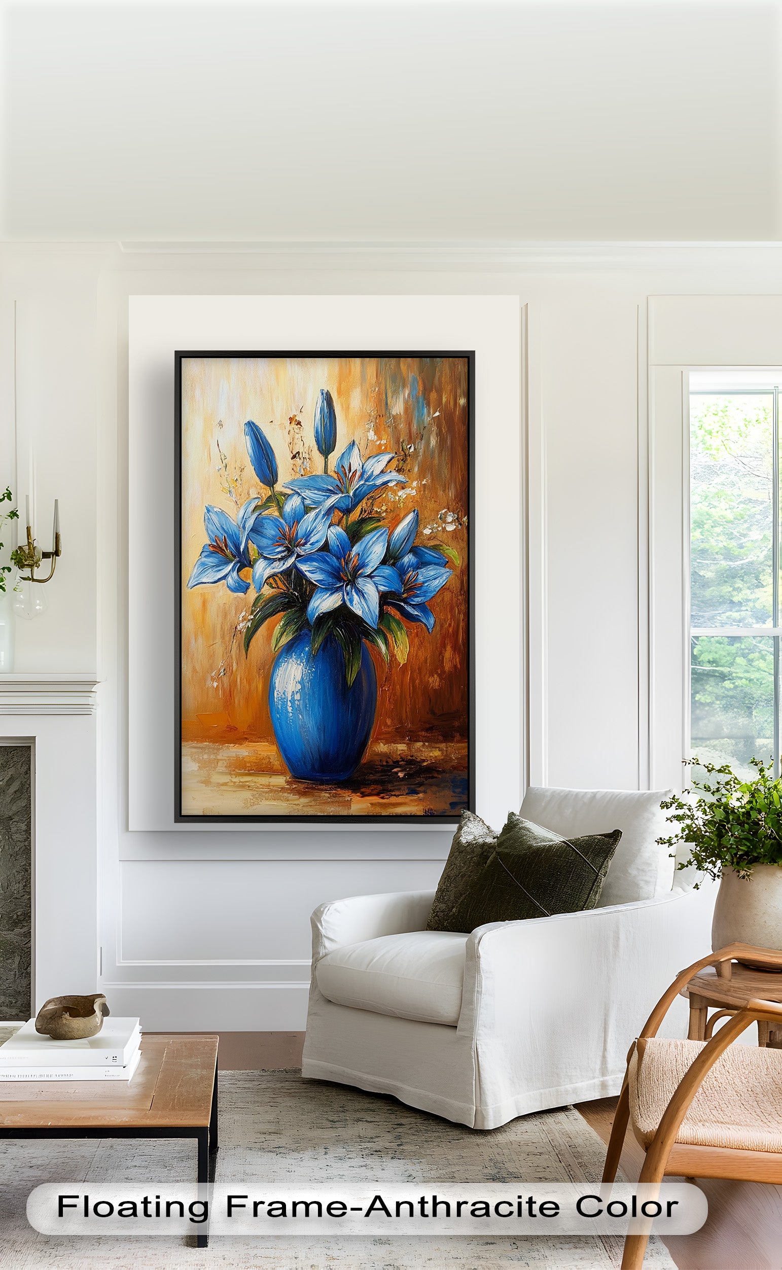 Azure Blossoms in Blue Vase - Hand-Painted Floral Oil Canvas Artwork for Living Room Decor | Wall Art for Home & Office