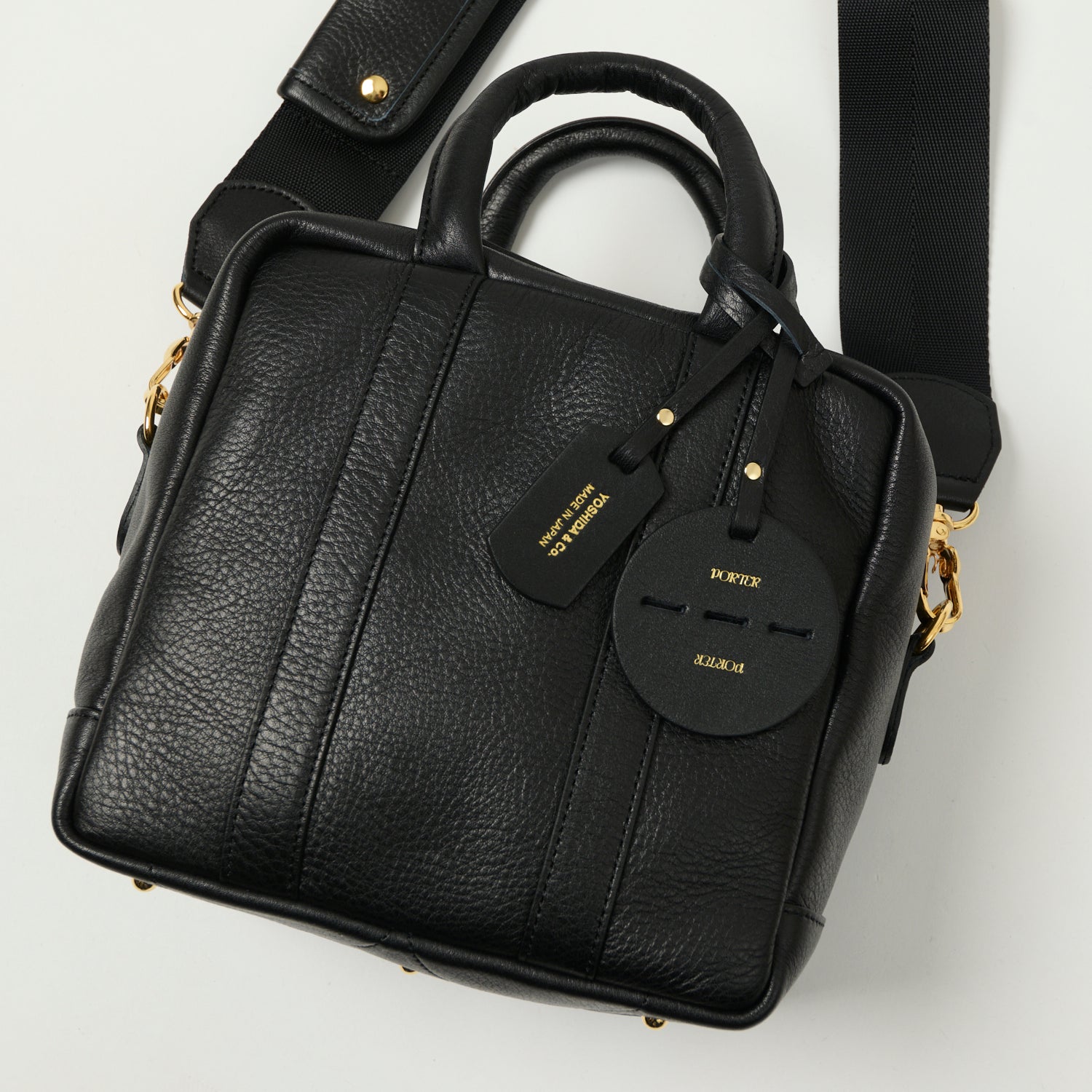 Porter Yoshida & Co. Miniature 2-Way Leather Kit Bag - Black | Stylish Crossbody & Shoulder Bag for Travel, Work & Everyday Use