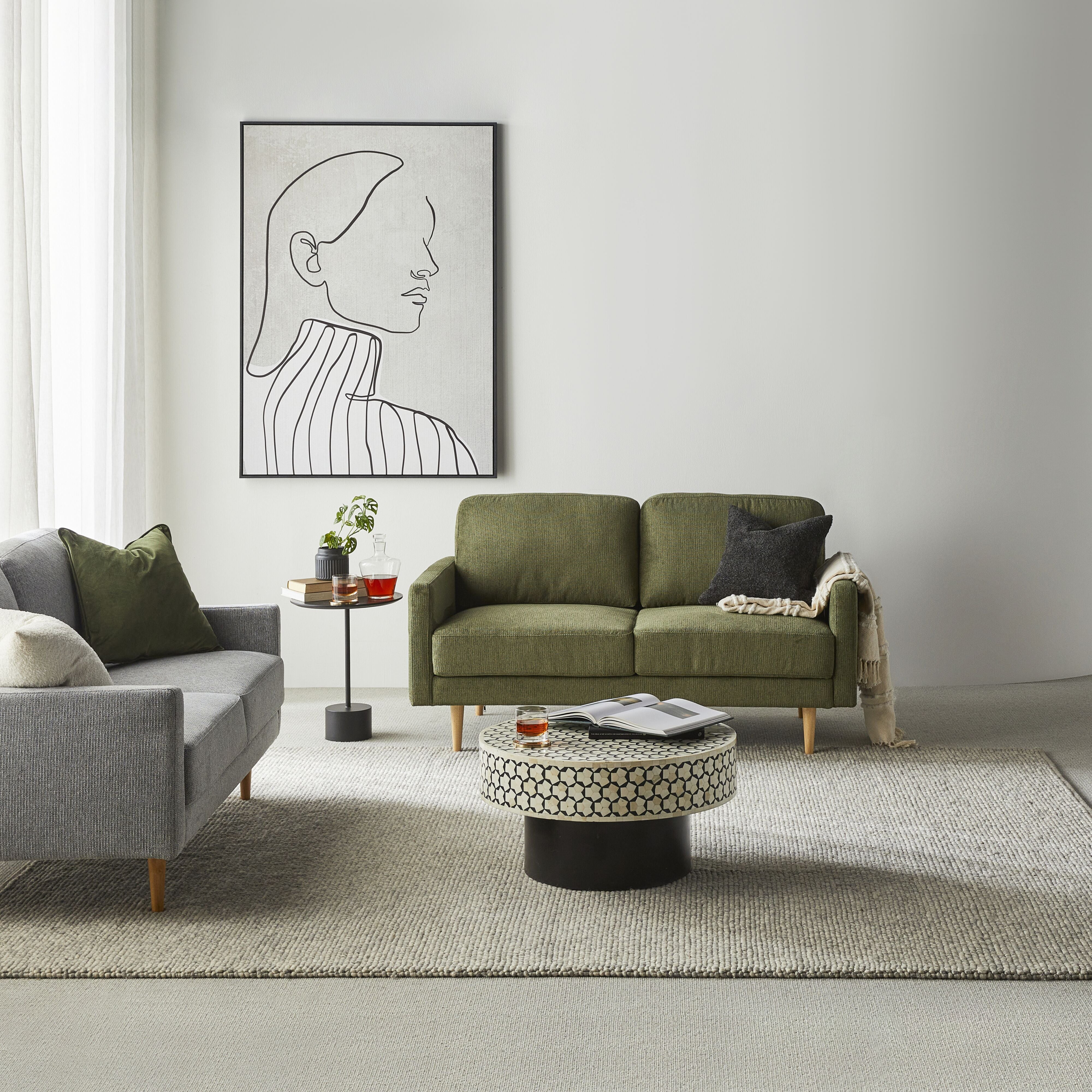 Boden 2-Seater Sofa in Sorrento Olive Green - Modern Small Space Loveseat for Living Room, Apartment & Office