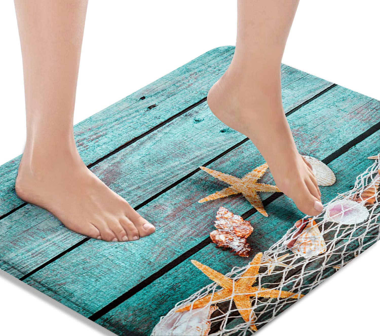 Britimes Non-Slip Bath Mat - 16x24 Inch Washable Beach Seashell Starfish Design Bathroom Rug for Kitchen, Bedroom & Indoor Use | Soft Floor Mat for Bath, Shower & Decor