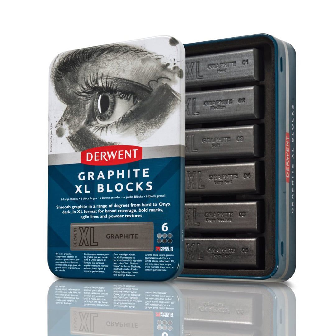 Derwent Graphite XL Block Tin of 6 - Premium Drawing Pencils for Artists & Sketching - Perfect for Professional Artwork, Sketching & Shading Techniques