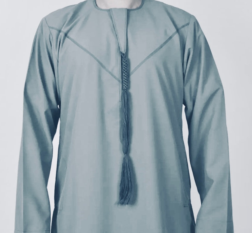 Premium Emirati Zip Jubbah Thobe - Traditional Arabic Robe for Men - Duck Egg Blue - Perfect for Eid, Weddings & Special Occasions